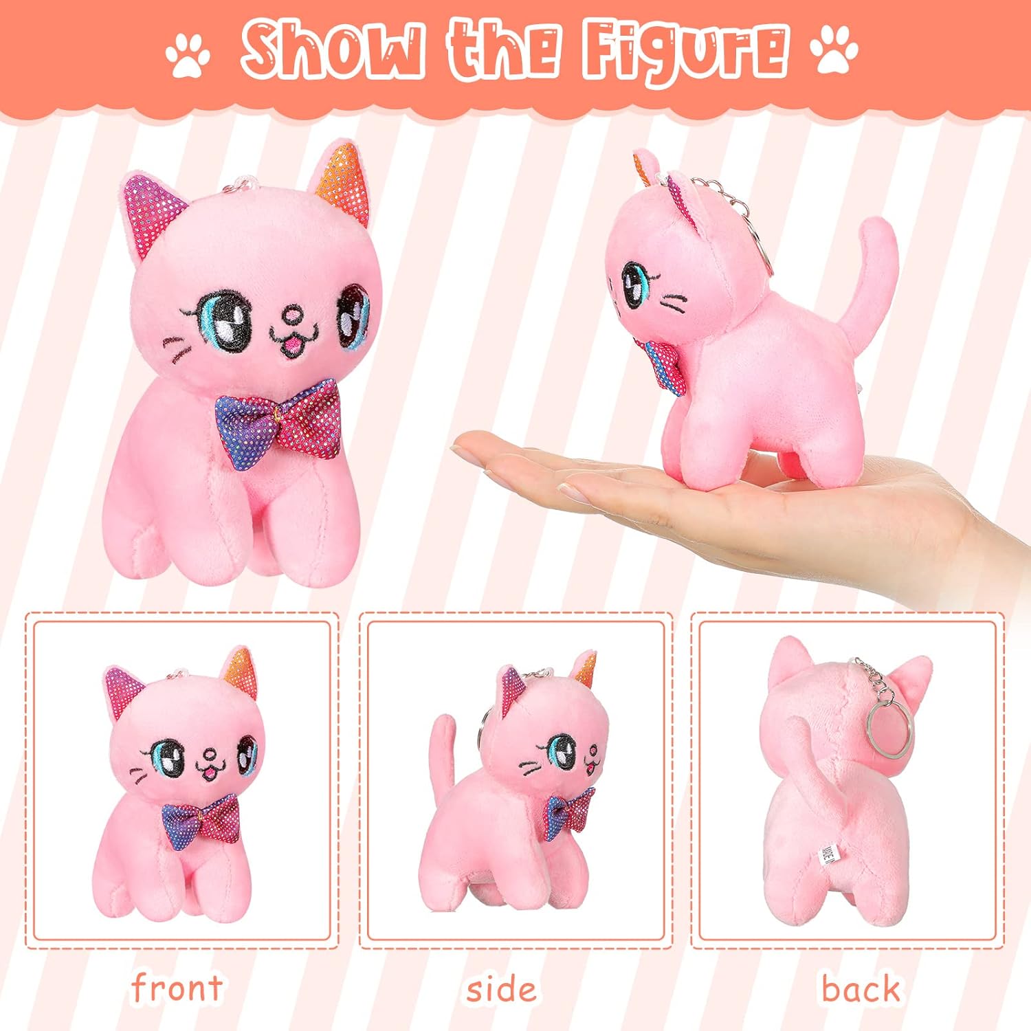 Chalyna 12 Pack Cute Plush Animal Figures 4 Inch Mini Plush Ornament Stuffed Keychain Tote Bag Pendant for Graduation Birthday Party Likes DIY Home Decor(Cat Style)