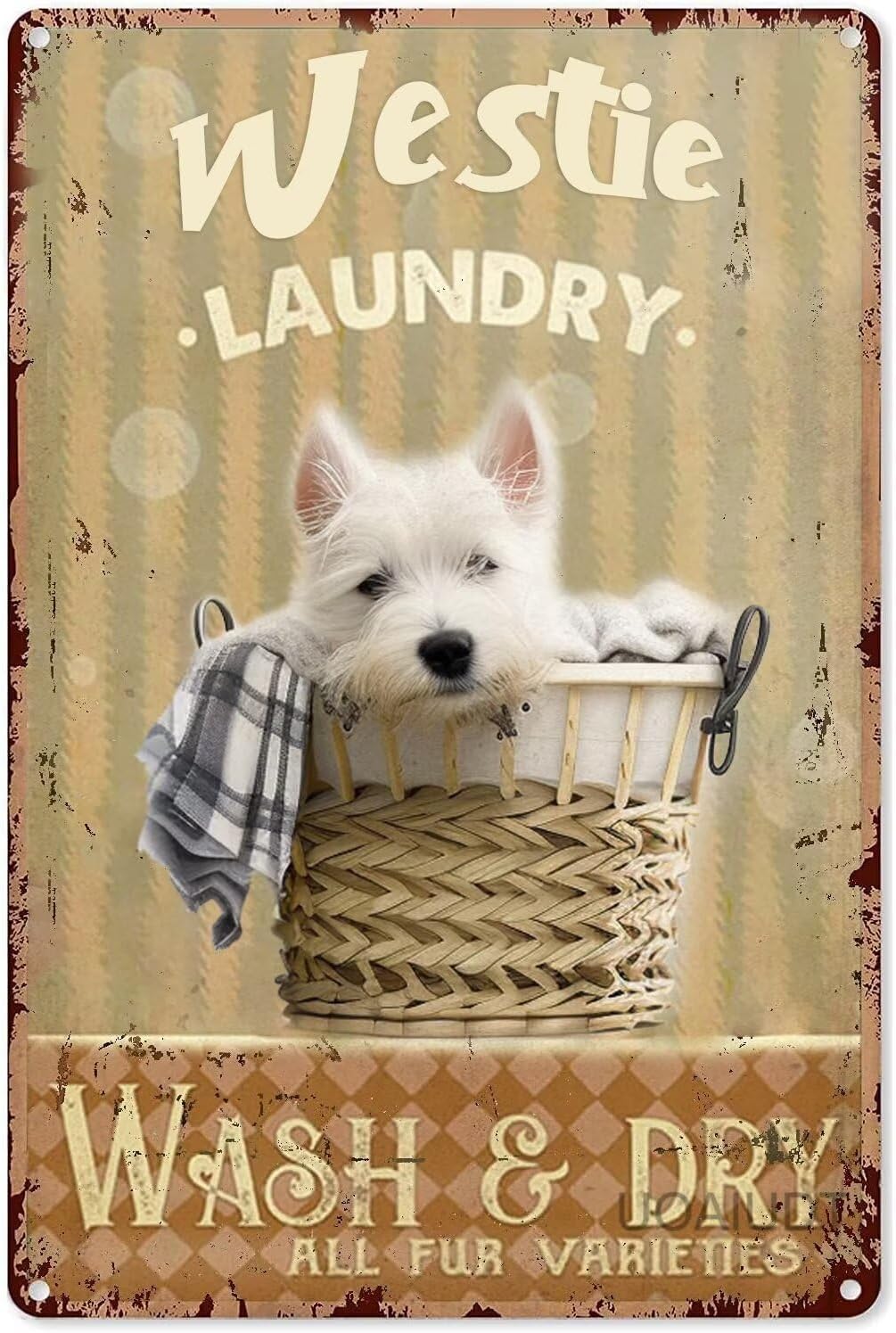 Vintage Westie Tin Sign Laundry Wash & Dry All Fur Varieties Laundry Room Metal Poster Retro Plaque Wall Decor Gift For Garden Men Cave Garage Classroom Library Living Room Cinema 16x24 Inch
