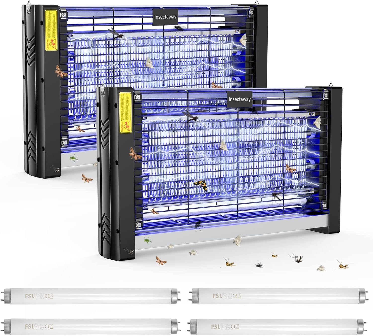 Insektenvernichter Elektrisch 2PCS, mit Doppeltem Raster, XXL, 2400 V 20W, 4 T8-Lampen, Fliegenfalle Elektrisch Mückenfalle Insektenfalle, Mückenlampe mit Wandkette für Innen AuÃŸen Mücken, Fliegen