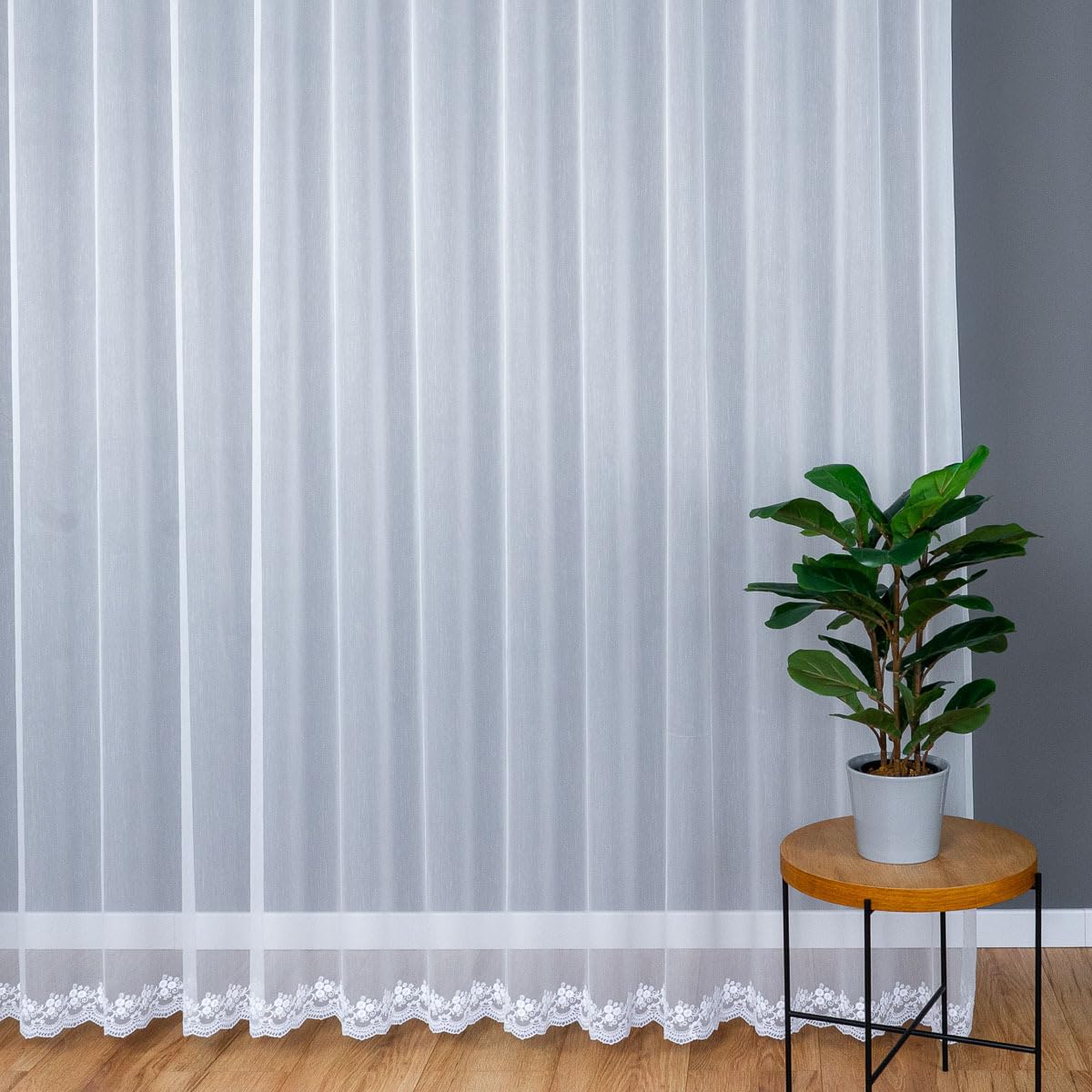 Weiß 700x180 cm (BxH) Klara Bestickte Fertiggardine Aus Marquisette Gardine Mit Kräuselband, Elegante Stickerei Wohnzimmer Schlafzimmer