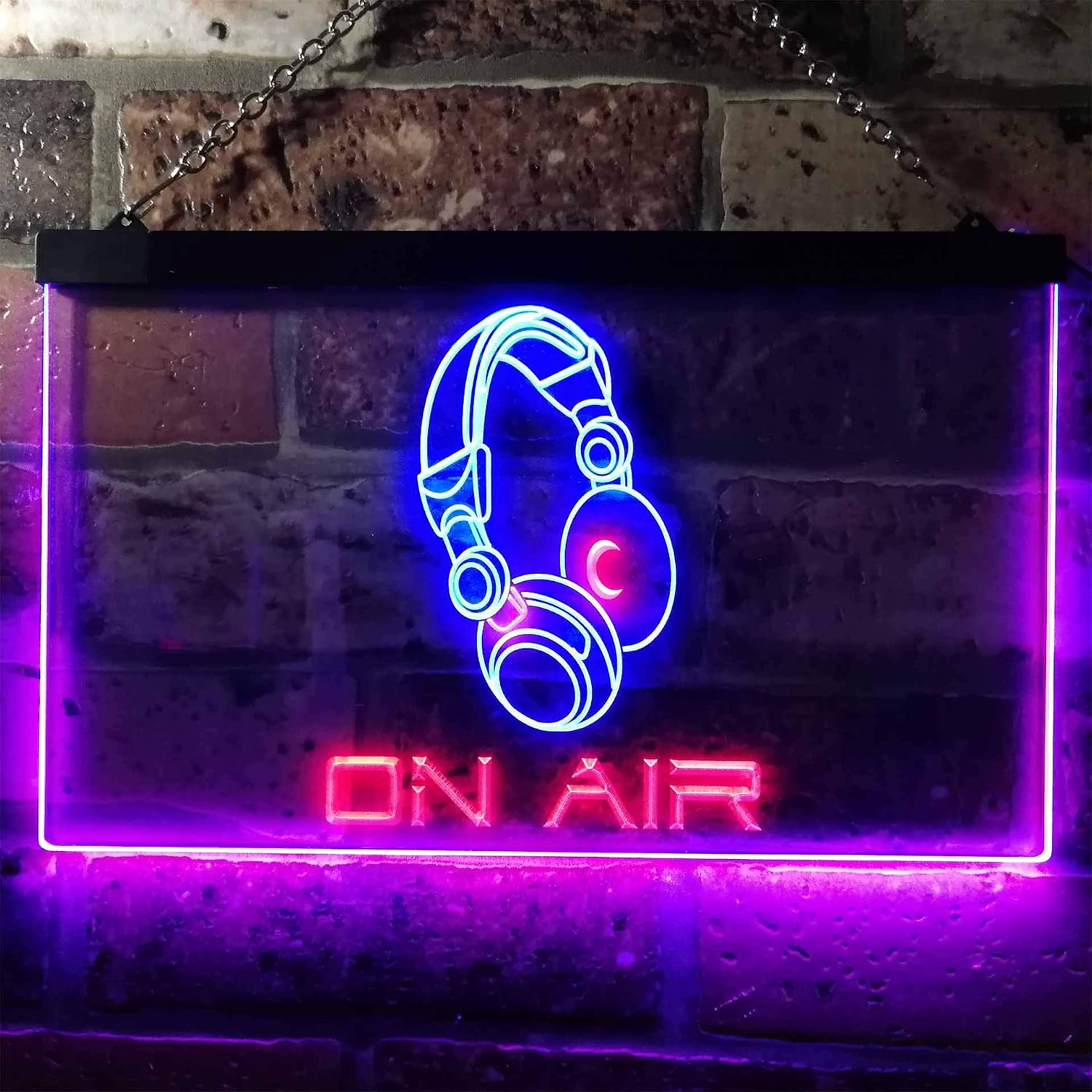 ADVPRO On Air Headphone Recording Studio Dual Color LED Neon Sign Blue & Red 12" x 8.5" st6s32-s0013-br