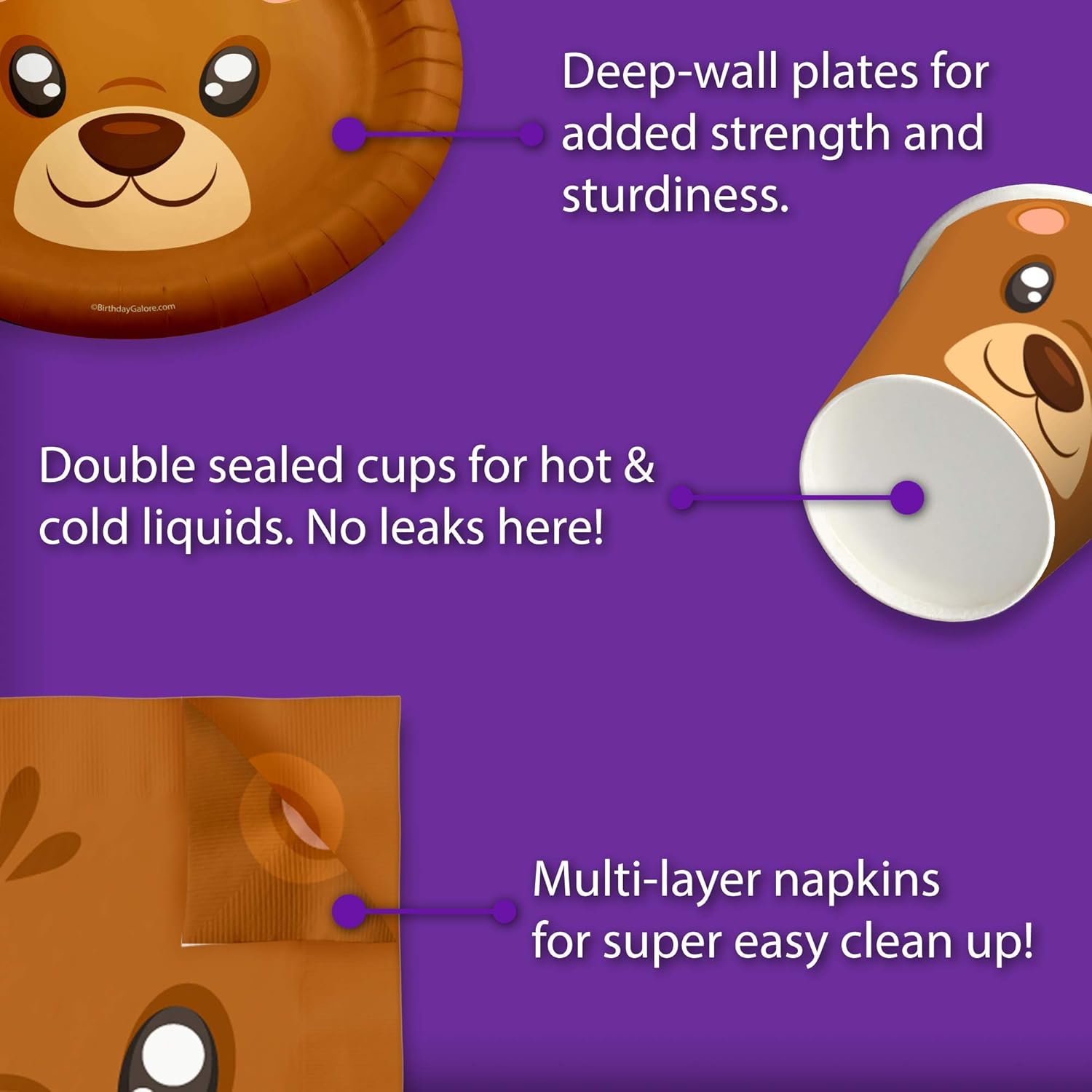 Bear Birthday Party Supplies Set Plates Napkins Cups Tableware Kit for 16 - Image 5