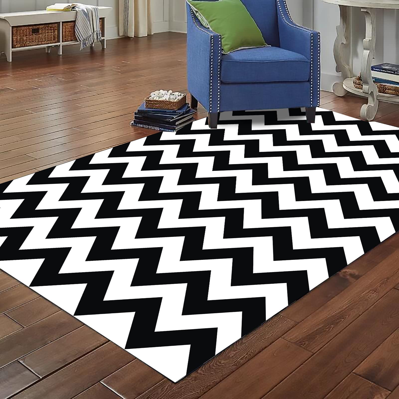 Rururug Tappeto Moderno Salotto Antiscivolo Tappeti Moderni Soggiorno Lavabile Design motivo a onde in bianco e nero 100 x 160 cm