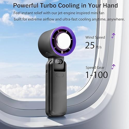 Miniatura 7 de Ventilador de mano portátil con enfriador de hielo - Ventiladores turbo de 13000 rpm, mini ventilador personal recargable 3 en 1, 100 velocidades