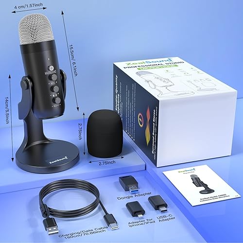 Miniatura 7 de ZealSound Micrófono inalámbrico, micrófono USB para iPhone, PC, iPad, teléfono Android, micrófonos inalámbricos con monitor de eco silencioso,