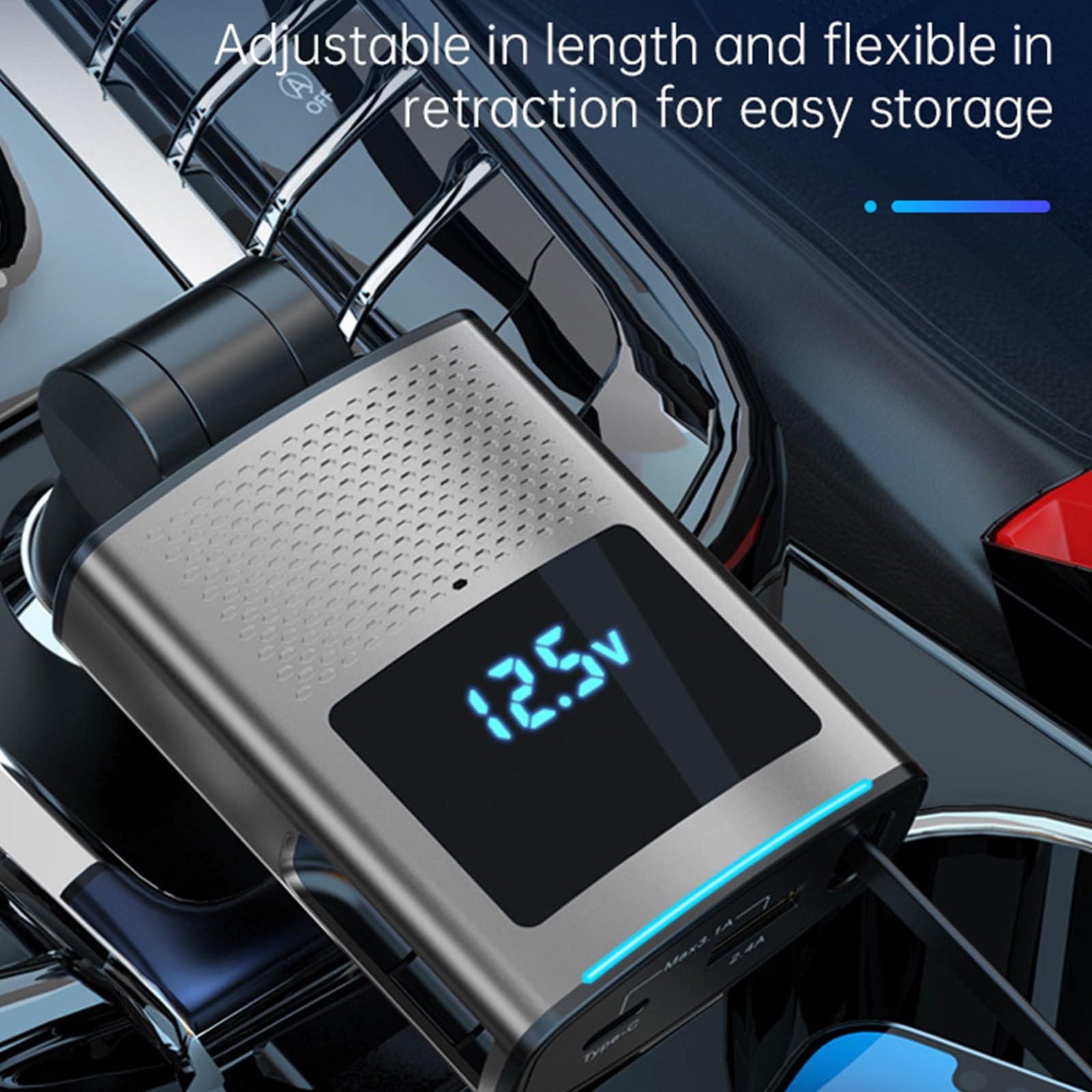 Caricabatterie da auto retrattile da 65 W 3 in 1 USB C Ricarica rapida Protezione di ricarica intelligente ABS per tutti i telefoni e sistemi operativi Telefoni Display elettrico Caricatore