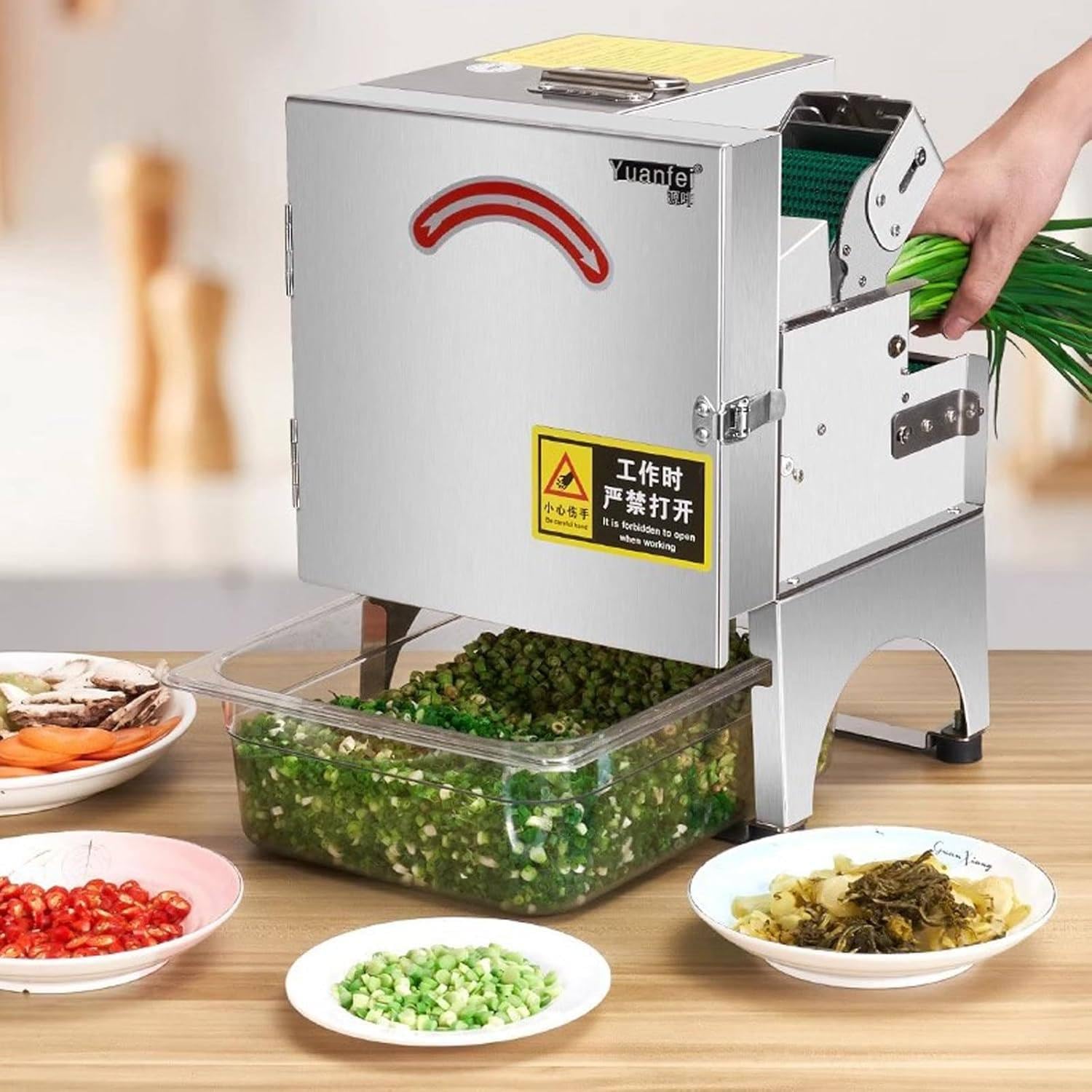 ZHJOPP Commercial Vegetable Chopper Automatic Dicer Slicer Shredder Strip Cutter for Onion Potato Cabbage (A)