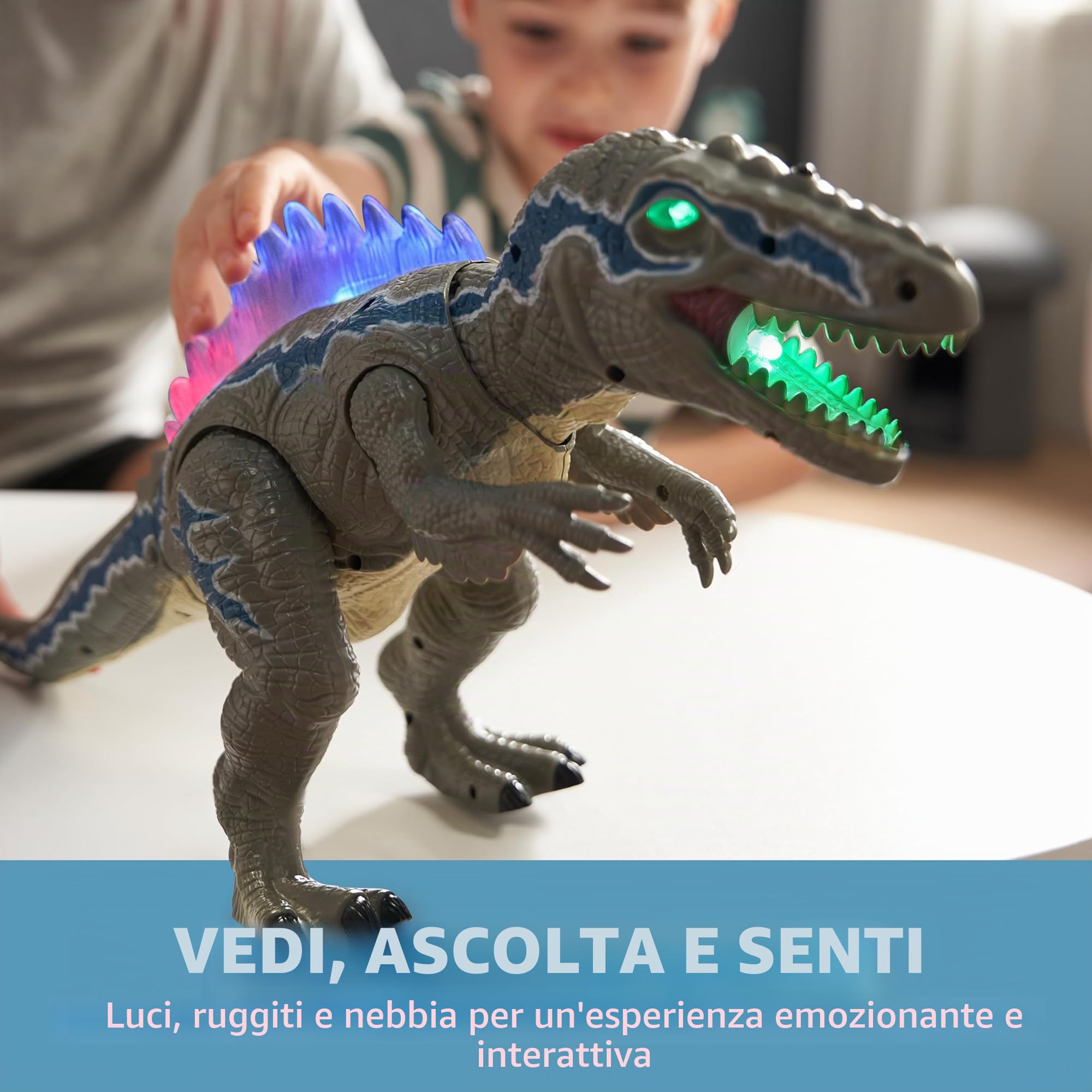 SYNCFUN Giocattoli di Dinosauri Telecomandati per Bambini e Bambine di 3 4 5 6 7 Anni, Giocattoli di Dinosauri T-Rex Realistici che Camminano e Ruggono, Regalo di Compleanno di Natale per Bambini