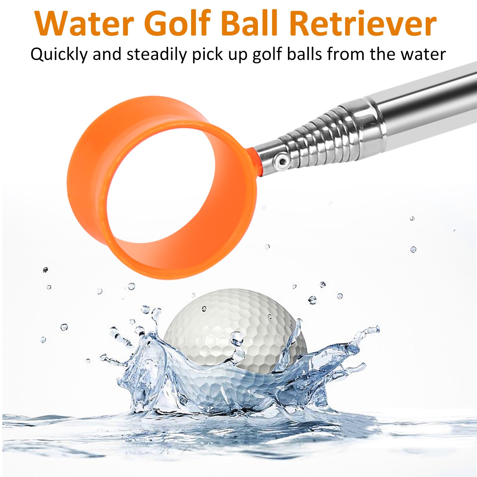 Golf Ball Retriever, 9ft/12ft Golf Ball Retriever for Water Telescopic, Two-Sided, Stainless Steel Telescopic Shaft, Golf Ball Grabber Golf Accessories (12ft)