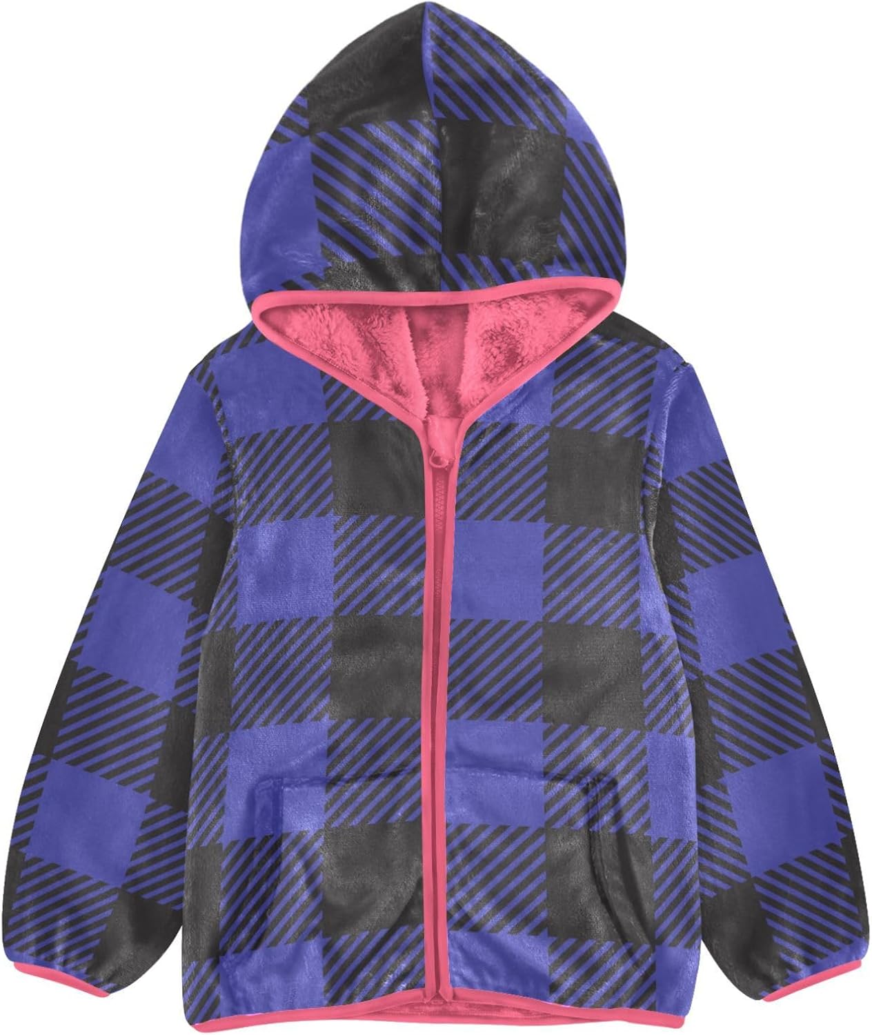 GuoChe Black Blue Plaid Toddler Girl Sherpa Jacket