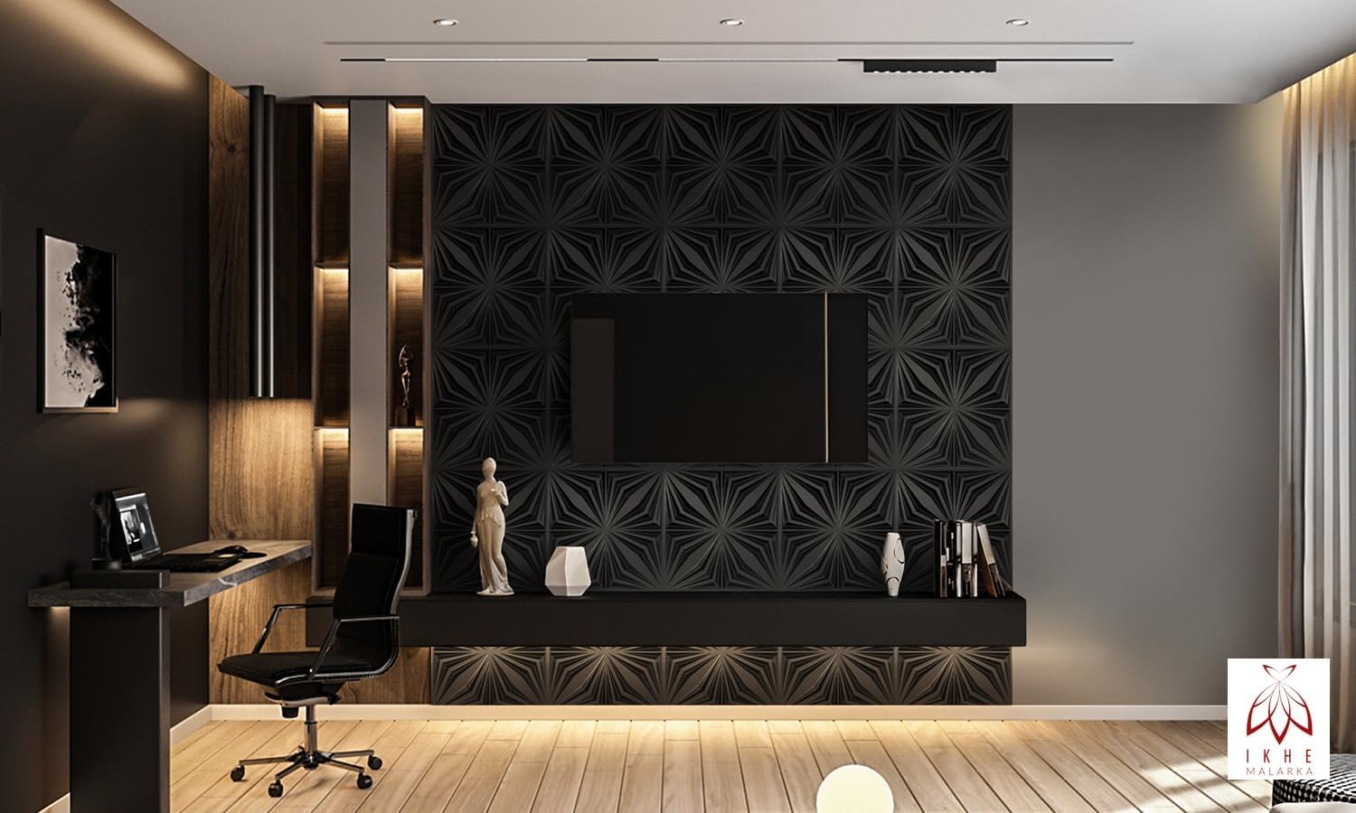 Eurodeco 8 PCS/2 m² 3D Paneele PVC Kunststoffpaneele Wandpaneele Gaming Zimmer Wand Decke 3D Optik Brillant Black (8) PVC 3D Platten