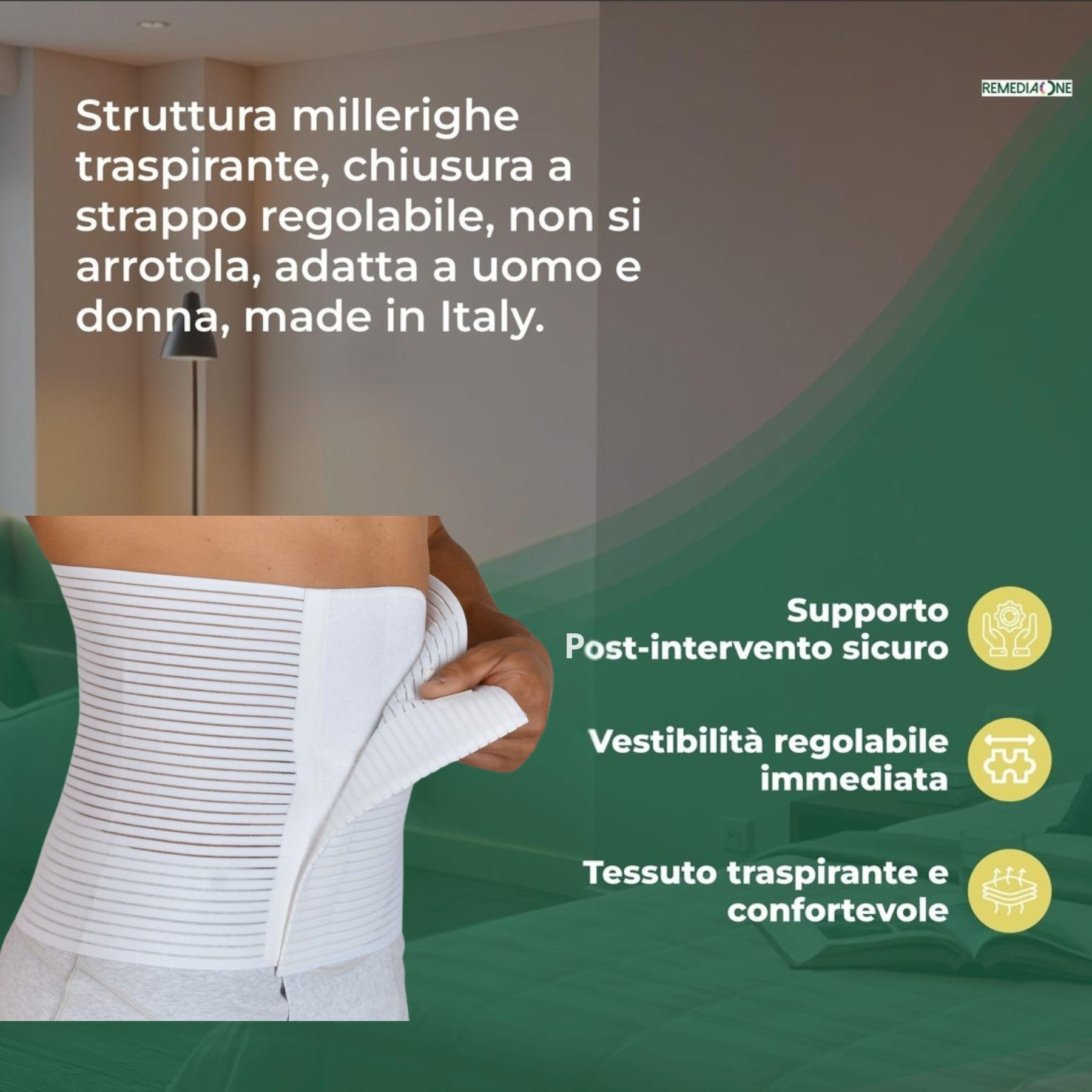 Faja lumbar, soporte de espalda postoperatoria, faja de compresión para hombre, elástica, ortopédica y ajustable (blanco, 1)