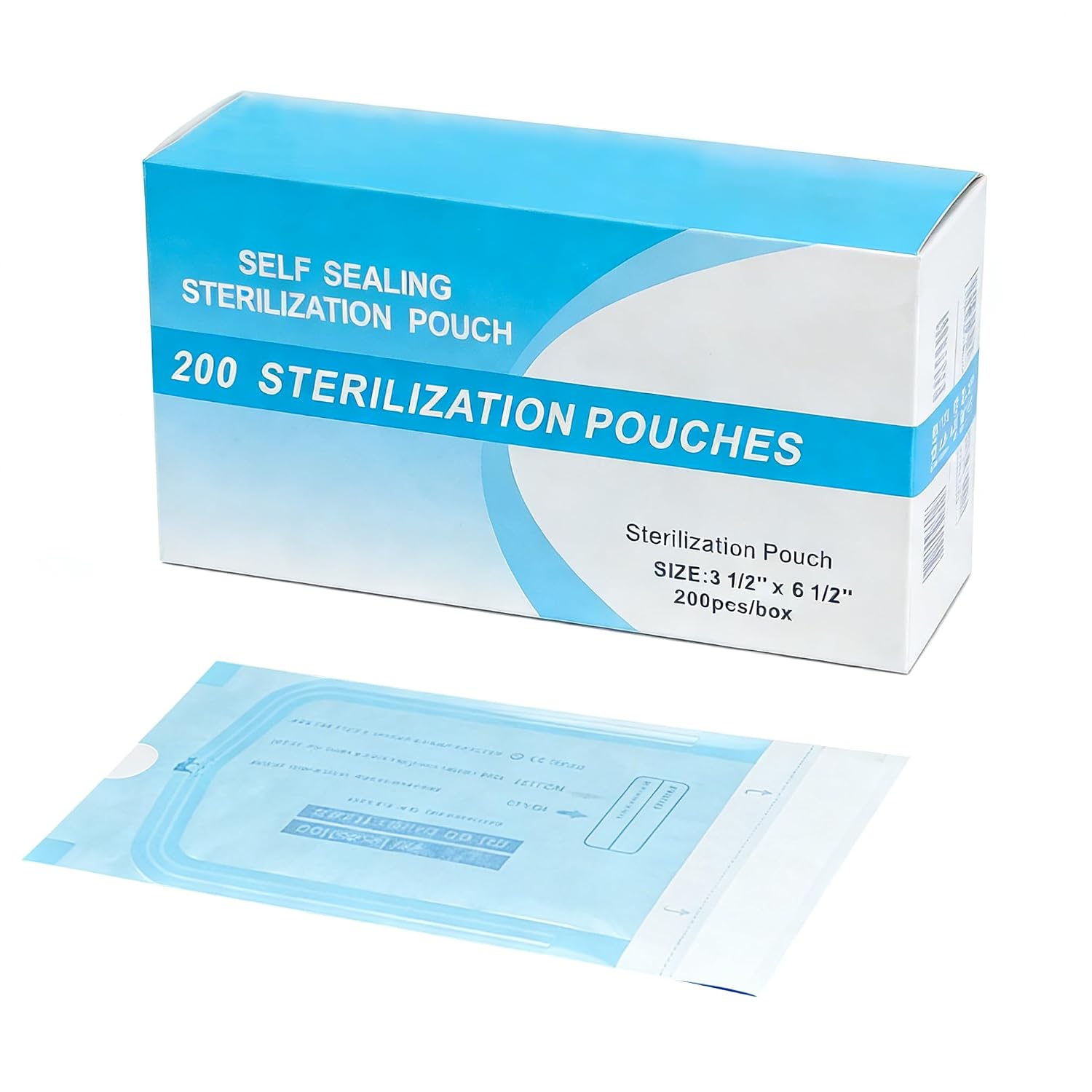 Self Sealing Sterilization Pouch, YOUYA DENTAL 200PCS Disposable Dental Sterilizer Bags Autoclave Self-Sealing Sterilizer Pouches Storage Bag for Dental Tools Nail Tools Makeup Brushes (3.5" x 6.5")