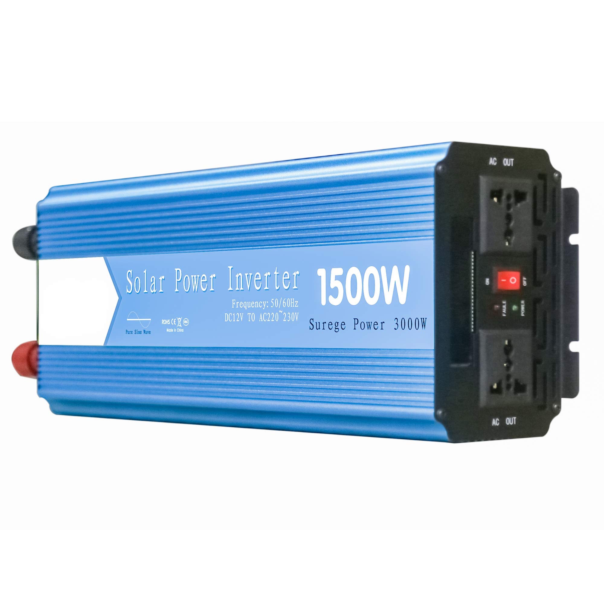 1500 W Reiner Sinus-Wechselrichter, 3000 W Spitzen-Auto-Wechselrichteradapter DC 12 V / 24 V Bis AC 220 V, Mit Zwei Wechselstromsteckdosen,DC 24V to AC 110V
