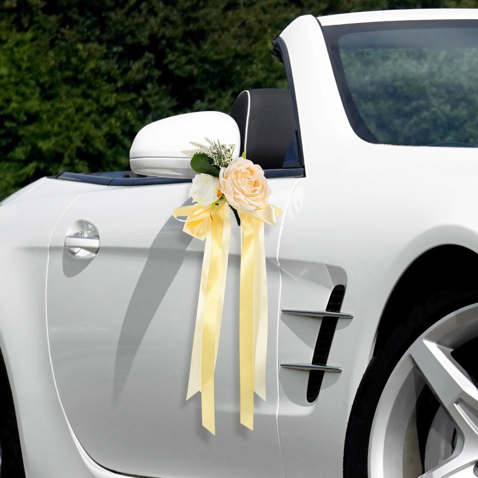 Hochzeitsauto Schleife 2 Stücke Lebensechte Rose Hochzeit Auto Bouquet Rückspiegel Dekor Künstliche Blume Ornament for Dekorationen Und Party