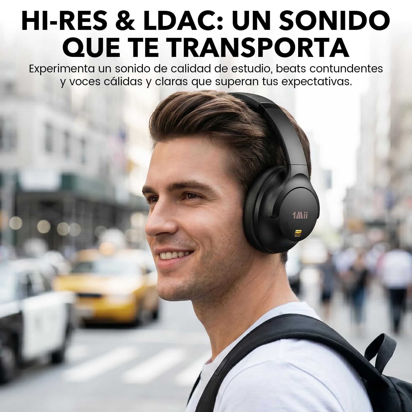 1Mii Y8 Cascos Bluetooth 6.0 Inalámbricos con ANC Híbrido, LDAC Hi-Res | Auriculares Diadema con Cancelación de Ruido Activa, 100H Autonomía, Graves Profundos, EQ con App, Plegables y Cómodos
