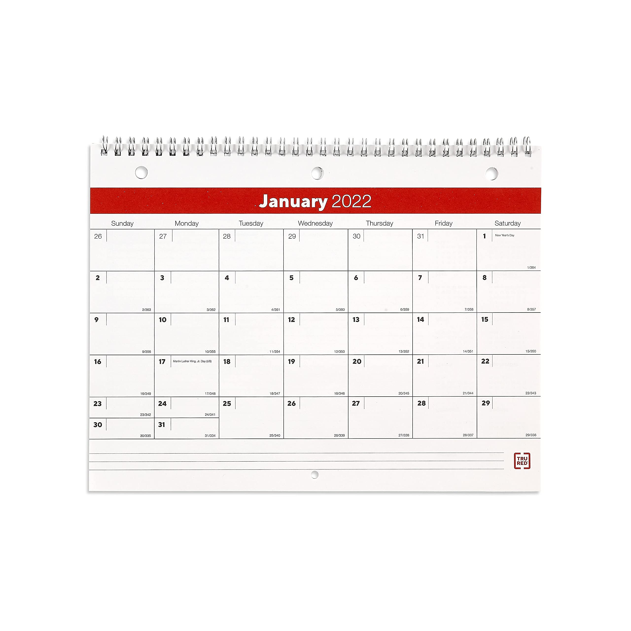TRU RED2022 8 X 11-Inch Wall Calendar, White/Red (Tr53915-22)