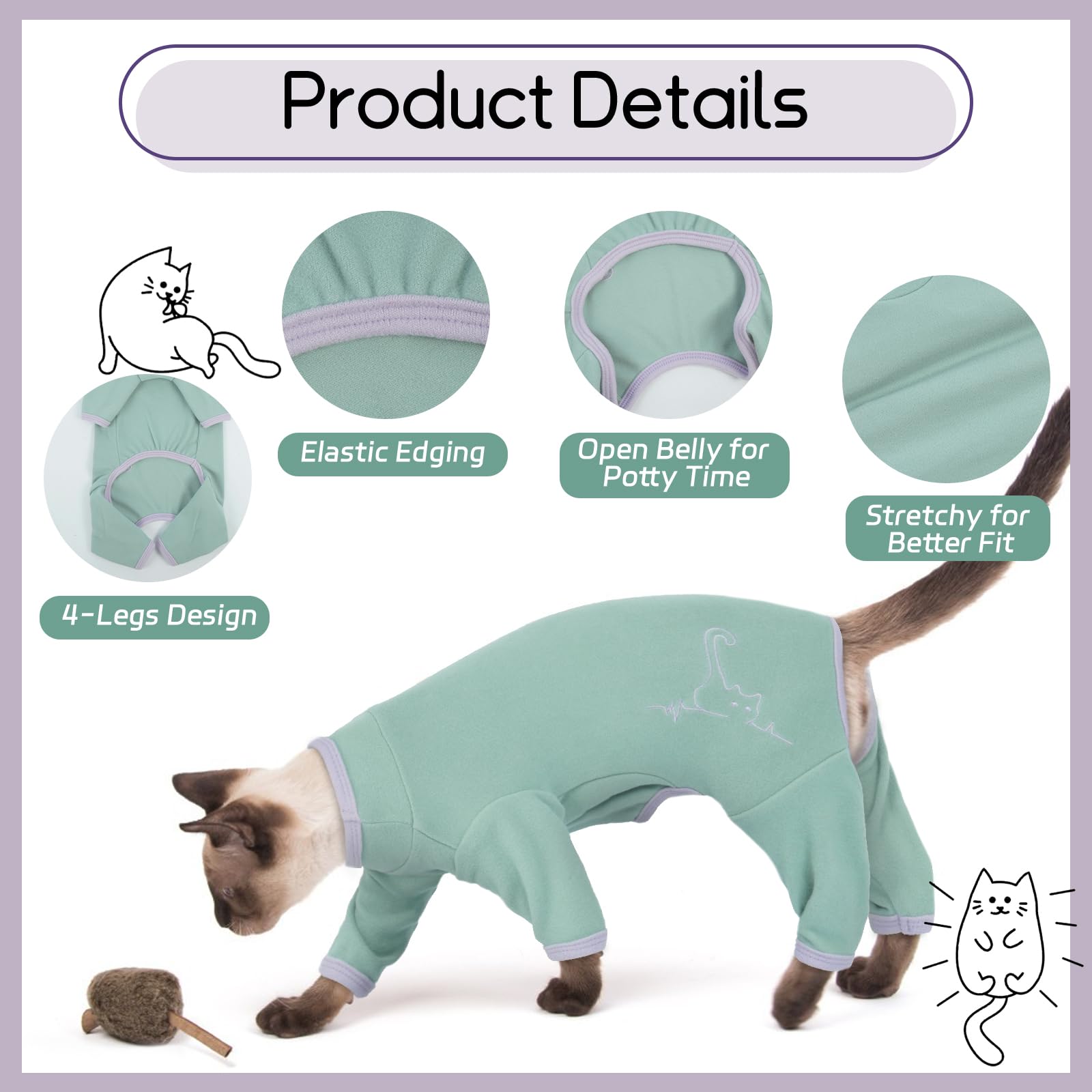 Jersey Gato, Ropa Invierno Sudadera Oara Pijama Camiseta Recuperación Gato Chaleco(Verde Claro, L)