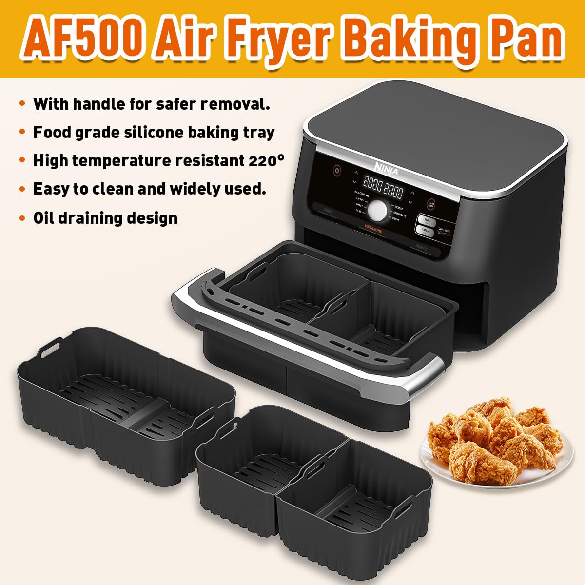 Accessoires voor Heteluchtfriteuse Ninja AF500EU 10,4L, BPA-vrij,16accessoireset met 1 x 10.4L en 2 x 5.2L airfryer-voering, bakrek, bakplaat voor enz,voor Heteluchtfriteuse Ninja AF500EU