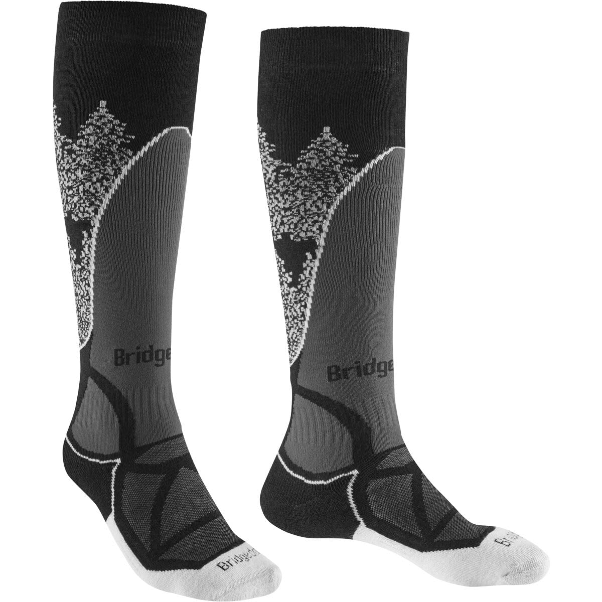 Bridgedale Chaussettes de Ski Hiver Mi-hautes en Laine Mérinos Performance pour Femme, Noir/Blanc, L, Noir/Blanc, Large