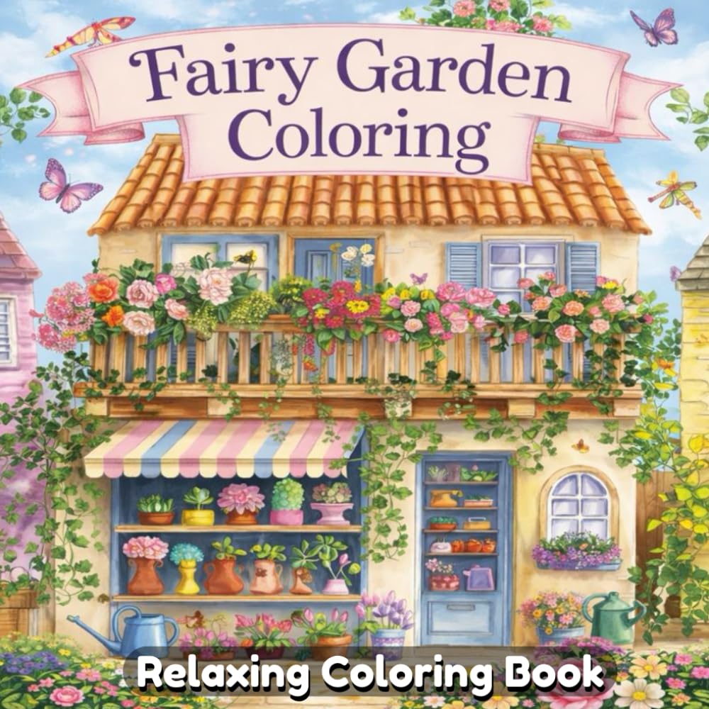 Fairy Garden Coloring Book for Adults and Teens: Magical Fairy Gardens, Cute Fairies, Cozy Forest Scenes, Relaxing Line Art, Stress Relief Coloring Pages, Whimsical Fantasy Nature