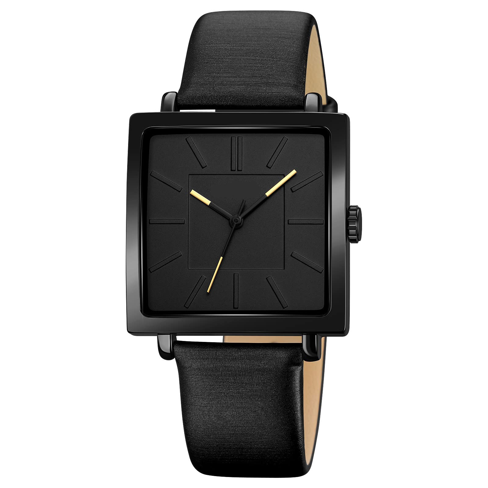 Women\'s Black White Square Leather Vintage Elegant Waterproof Quartz Wrist Watch Quadro - Square watch in black for women | DW main image 2