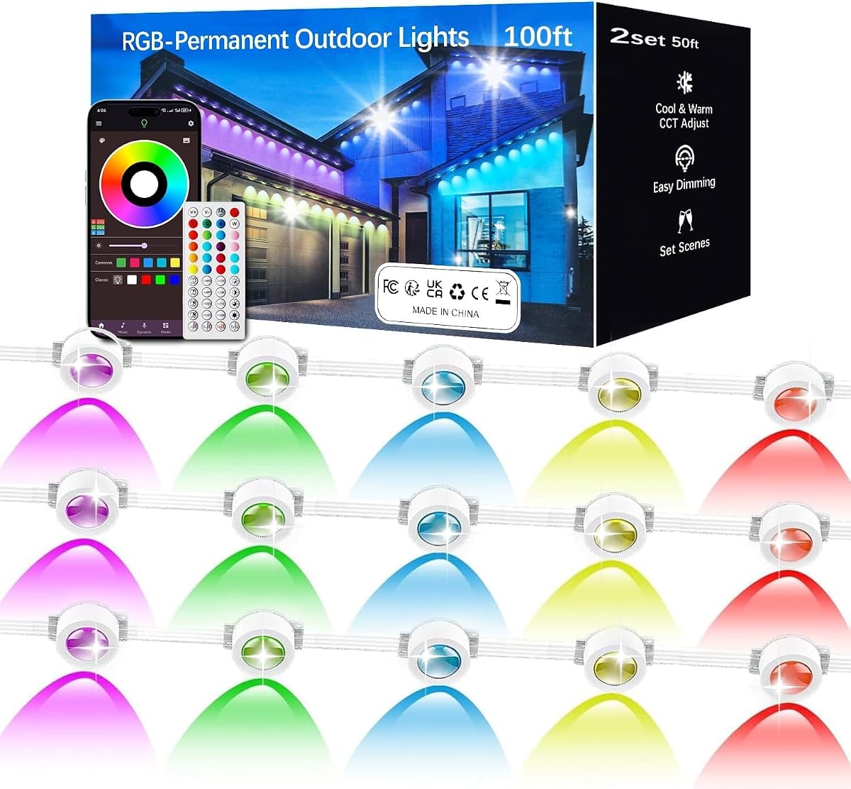 KIKO 100FT RGB Waterproof Smart LED Outdoor Lights, App Control, Model