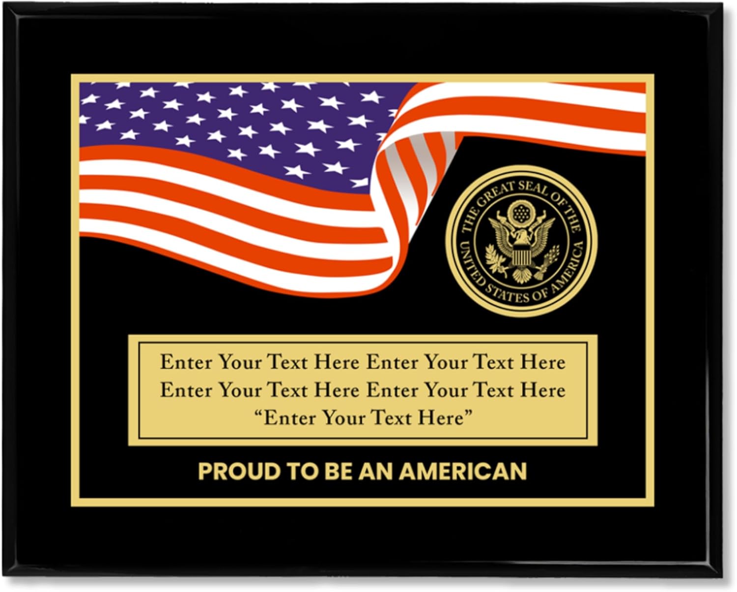 Personalized Proud To Be An American Award Plaque - Custom Military Plaques - Ideal as Military Gifts for Air Force, Army, Marine, Navy, Retirement and Appreciation Plaque for Veterans (UV Matte Black, 9" x 7")