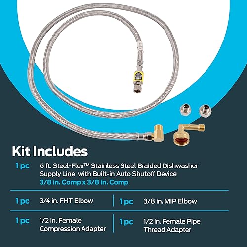 Miniatura 3 de Eastman Kit de instalación de lavavajillas con adaptadores, válvula de apagado automático, compresión de 38 pulgadas, codo MIP de 38 pulgadas, codo