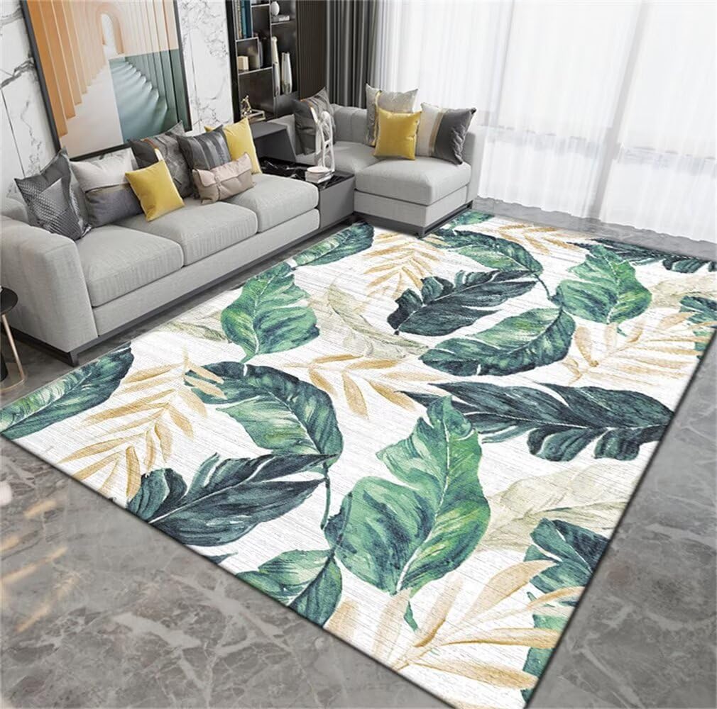Tapis de feuilles fraîches 250x300 doux et lavable pour réchauffer un grand salon