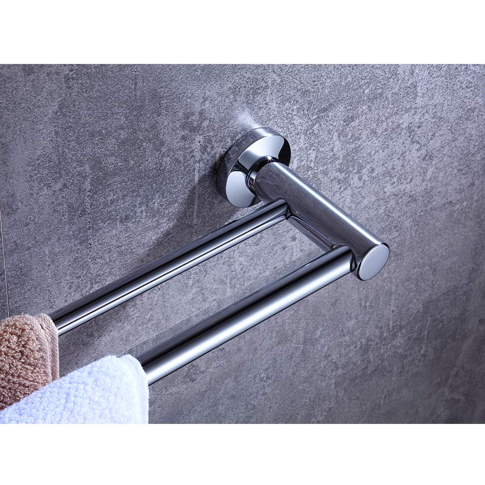 Porte-serviettes Double Barre 60 Cm - Acier Inoxydable Chromé - Pour Salle De Bain Ou Cuisine, Montage Mural