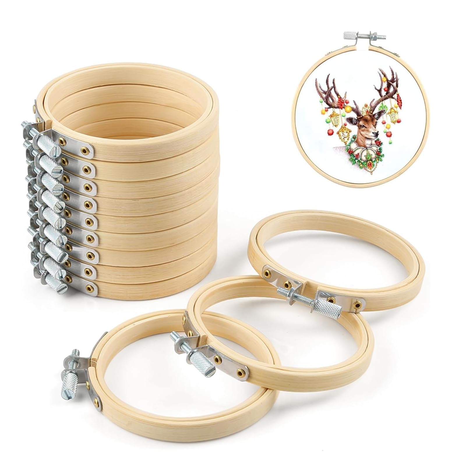 GREATRICH 12 Stück Stickrahmen Set, 10cm Mini Stickrahmen Holz Set für Präzise Stickarbeiten und Kreuzstich, Inklusive Sticken Embroidery Hoop und Aufbewahrung, für Anfänger und Handarbeiten