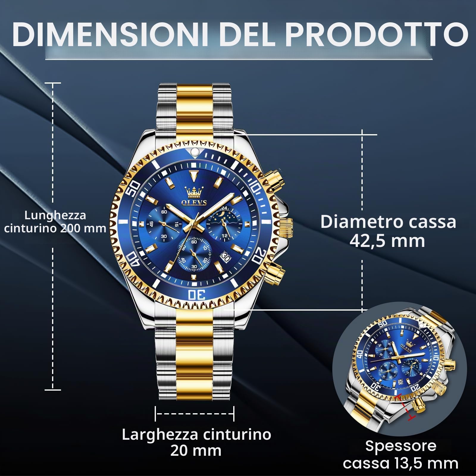 OLEVS Cronografo Uomo Impermeabile Analogico al Quarzo in Acciaio Inox, Casual Business Luminoso Con Quadrante Grande