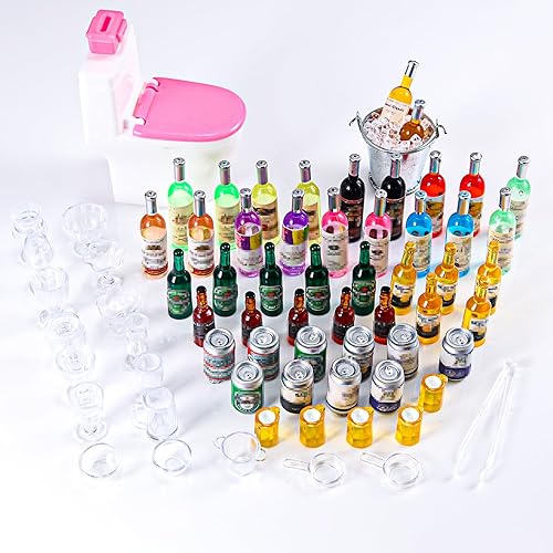 Miniatura 8 de 71 unidades de cubos de hielo en miniatura, botellas de cerveza y mini latas de soda, accesorios de casa para jardín de hadas, pub, bar, decoración