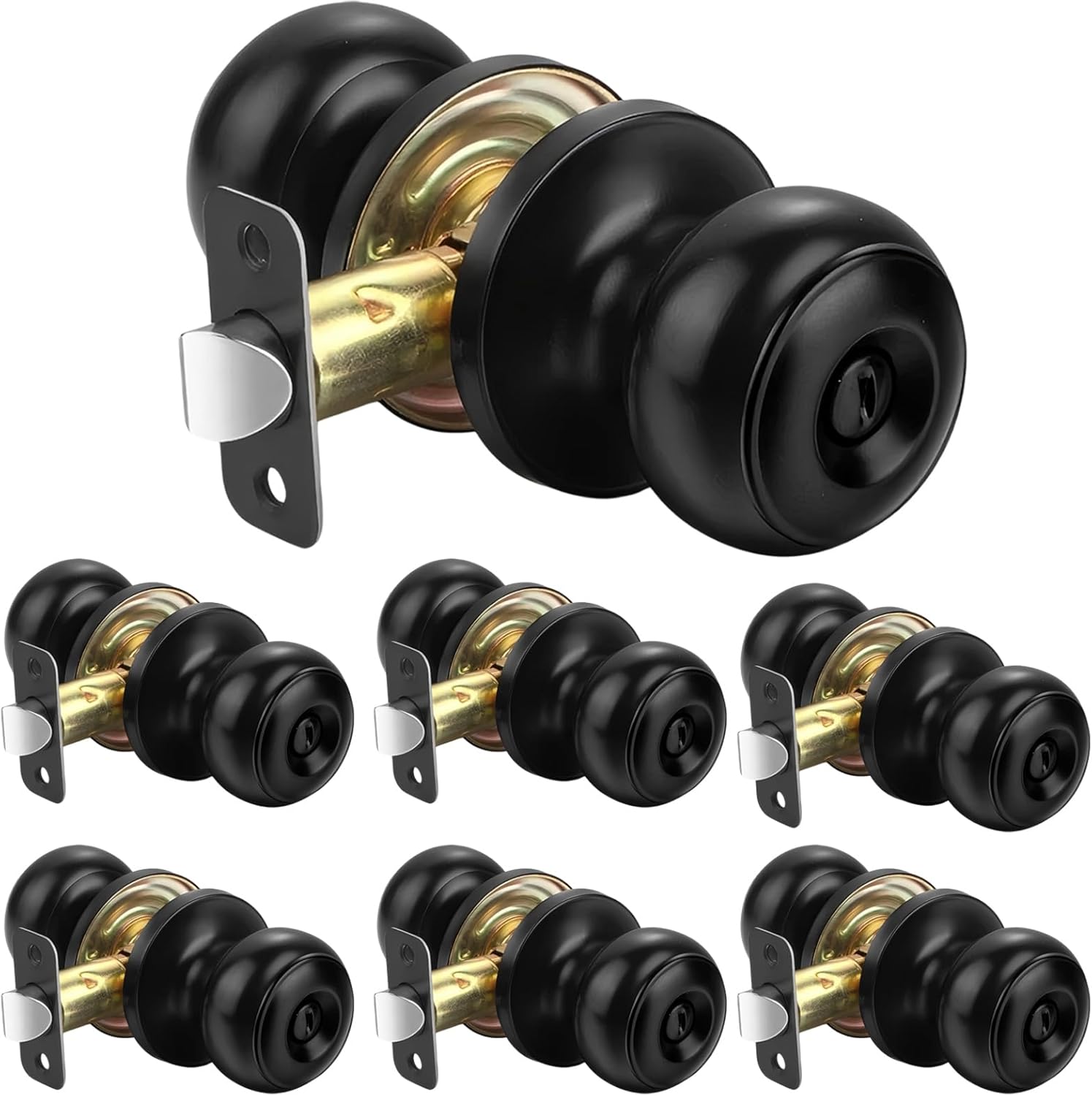 Black Door Knobs Interior Privacy Lock, Matte Black Bedroom Bathroom Door Knob with Keyless Lock, Reversible Door Handle, Easy Install, Fits Standard Doors 1-3/8" to 1-3/4"