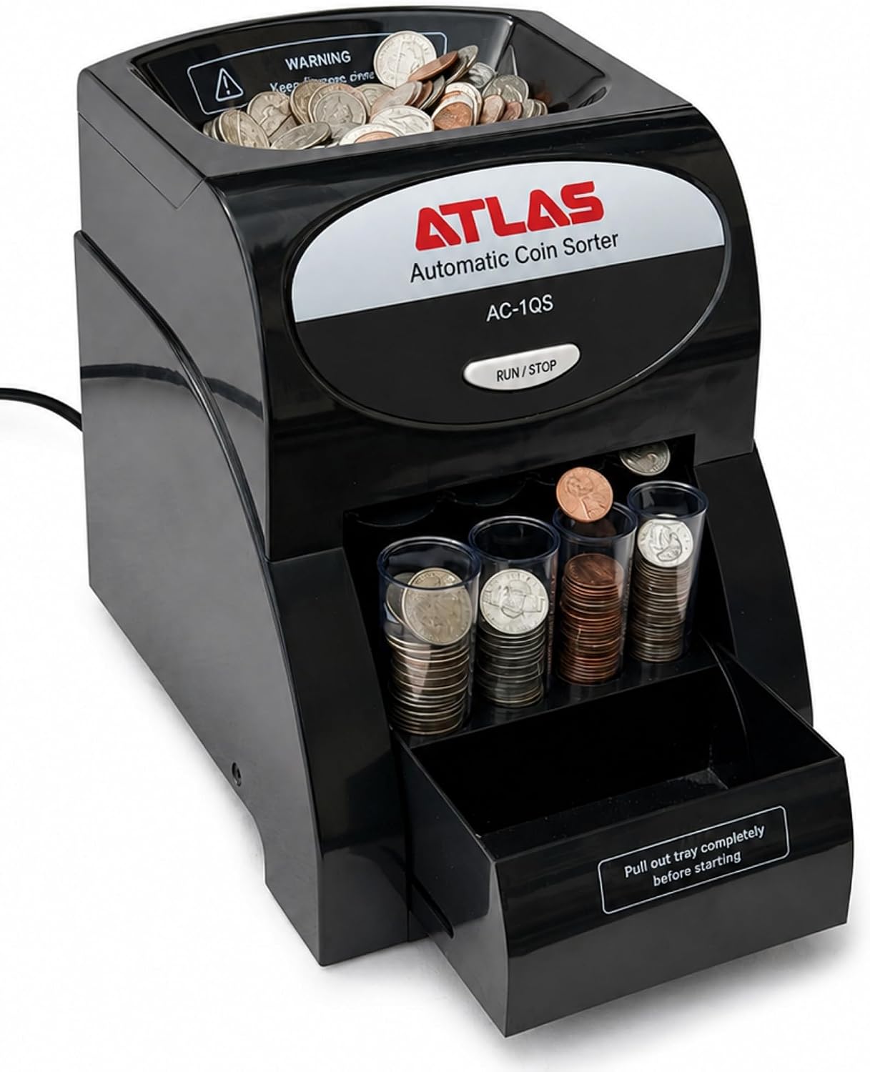 ATLAS Automatic Coin Sorter Includes 16 Preformed Coin Wrappers, AC-1QS