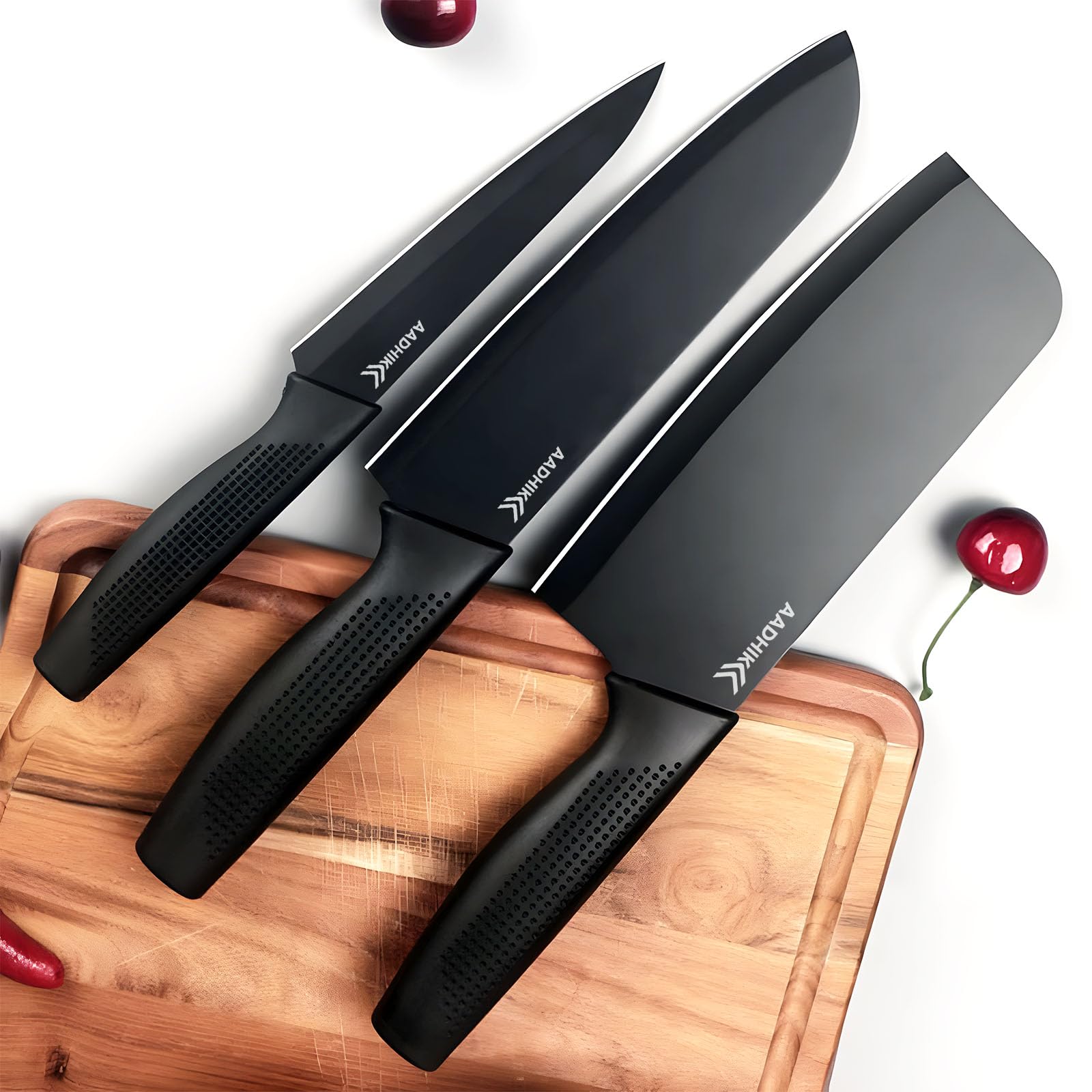 AADHIK Stainless Steel Knife Set with Cover, Set of 3 Premium Knives for Kitchen, Cutting Vegetables, Fruits, Meat, Dryfruits, Multipurpose(Black) (B0D4H9JFDG) Amazon Price History, Amazon Price Tracker
