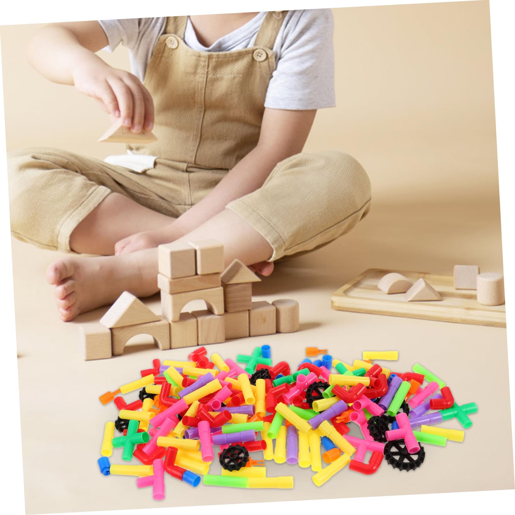 FRCOLOR Kinder Rohrbausteine 1 Satz Große Kunststoffbausteine zum Bauen | Lernspielzeug für Kinder, Drinnen und Draußen Nutzbar, Leicht und Tragbar, Farbenfrohe Röhrenform