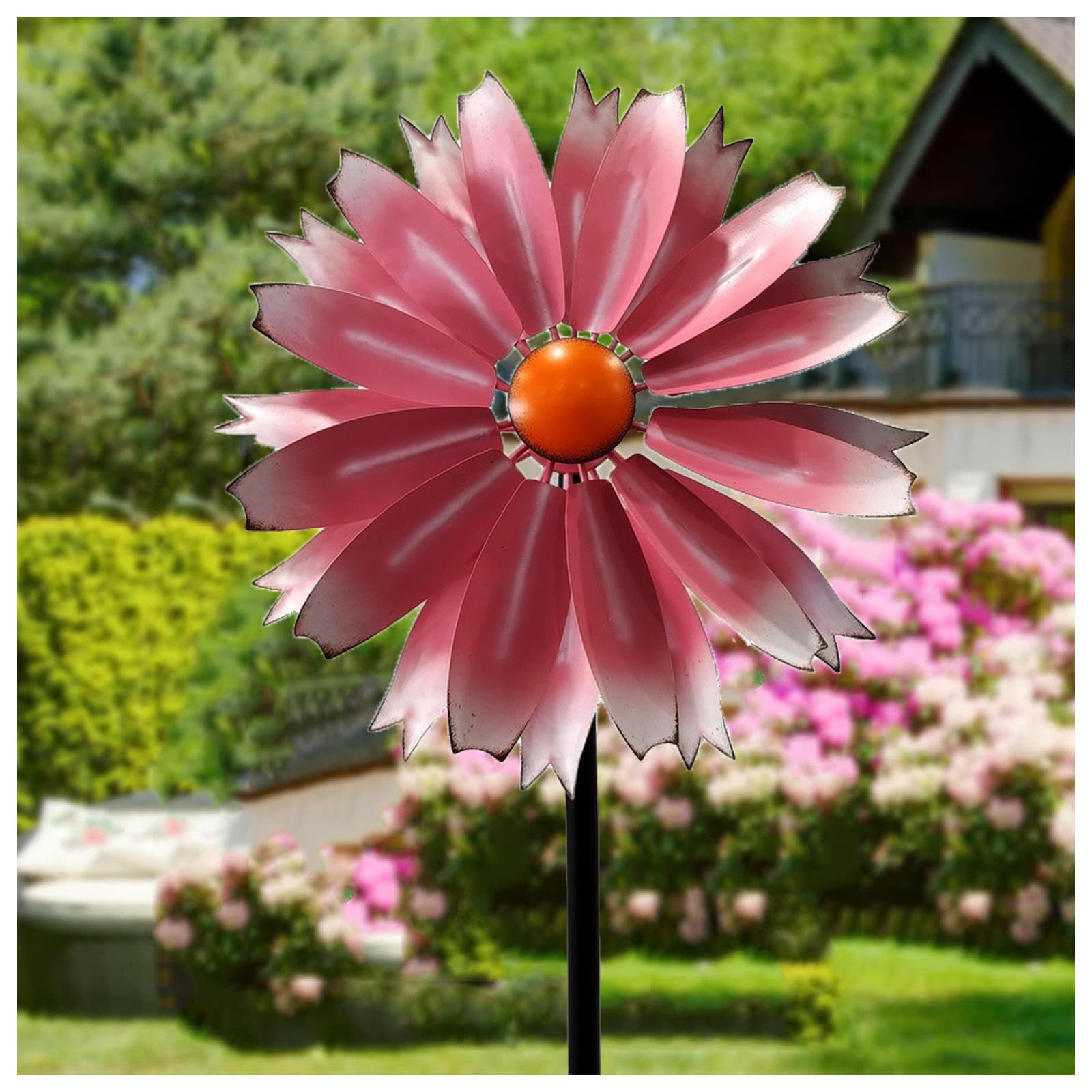 Mulino A Vento All'Aperto 149cm Scultura Cinetica Alimentata Dal Vento Grande Mulini A Vento All'Aperto,Pink