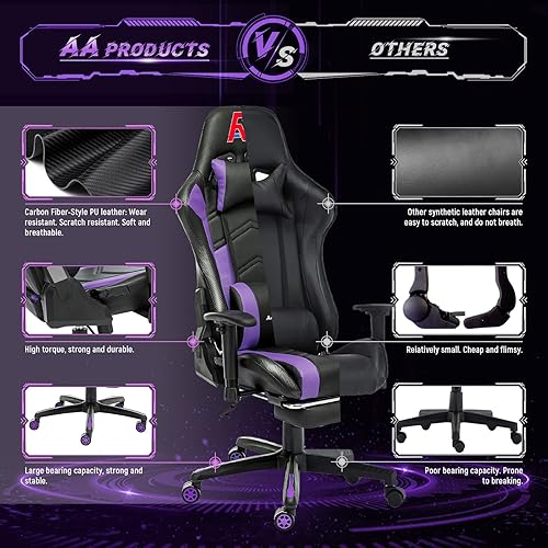 Miniatura 47 de AA Products - Silla ergonómica para videojuegos, silla ergonómica de carreras de computadora con respaldo alto, silla de oficina ajustable con