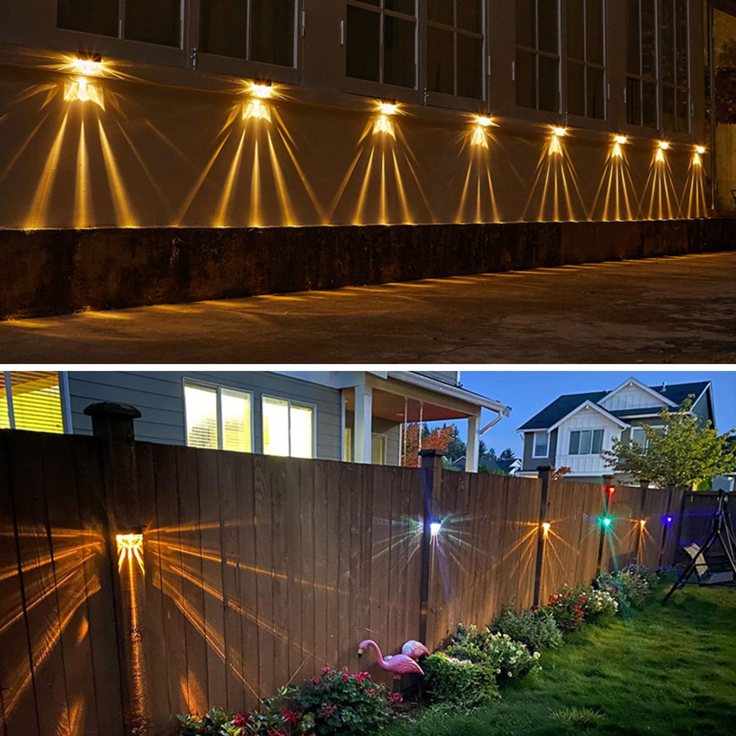Solare da Giardino Esterni,6 Pezzi Luce Solare Esterno,2 Modalità,Bianco Caldo/Colore,IP65 Impermeabile Lampada Solare da Parete per Giardino,Recinzione,Patio