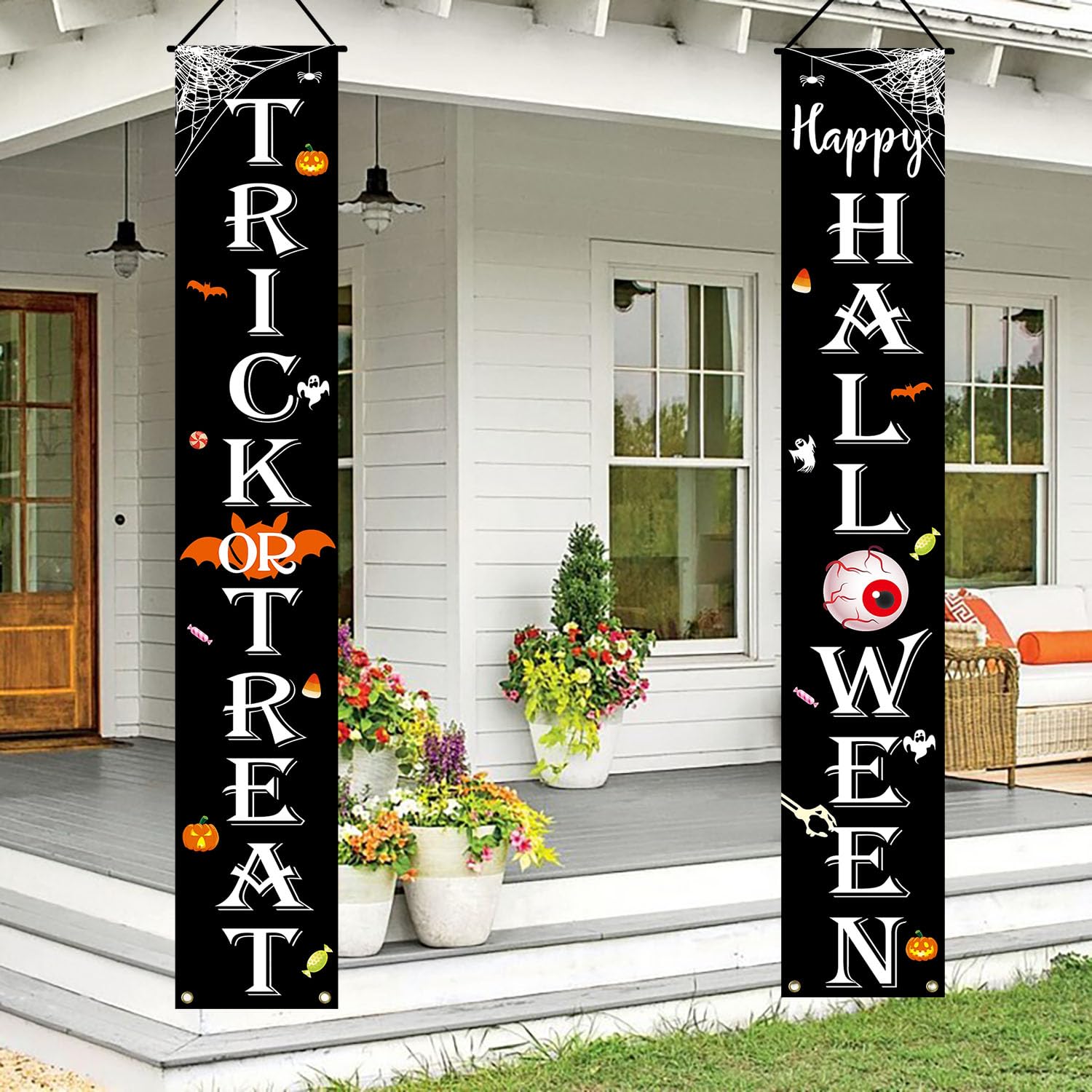 Dekoracje halloweenowe na zewnątrz sztuczka lub smakołyk Happy HALLOWEEN baner ganek znak dekoracja Halloween dekoracje drzwi do wewnątrz na zewnątrz ściana artykuły imprezowe