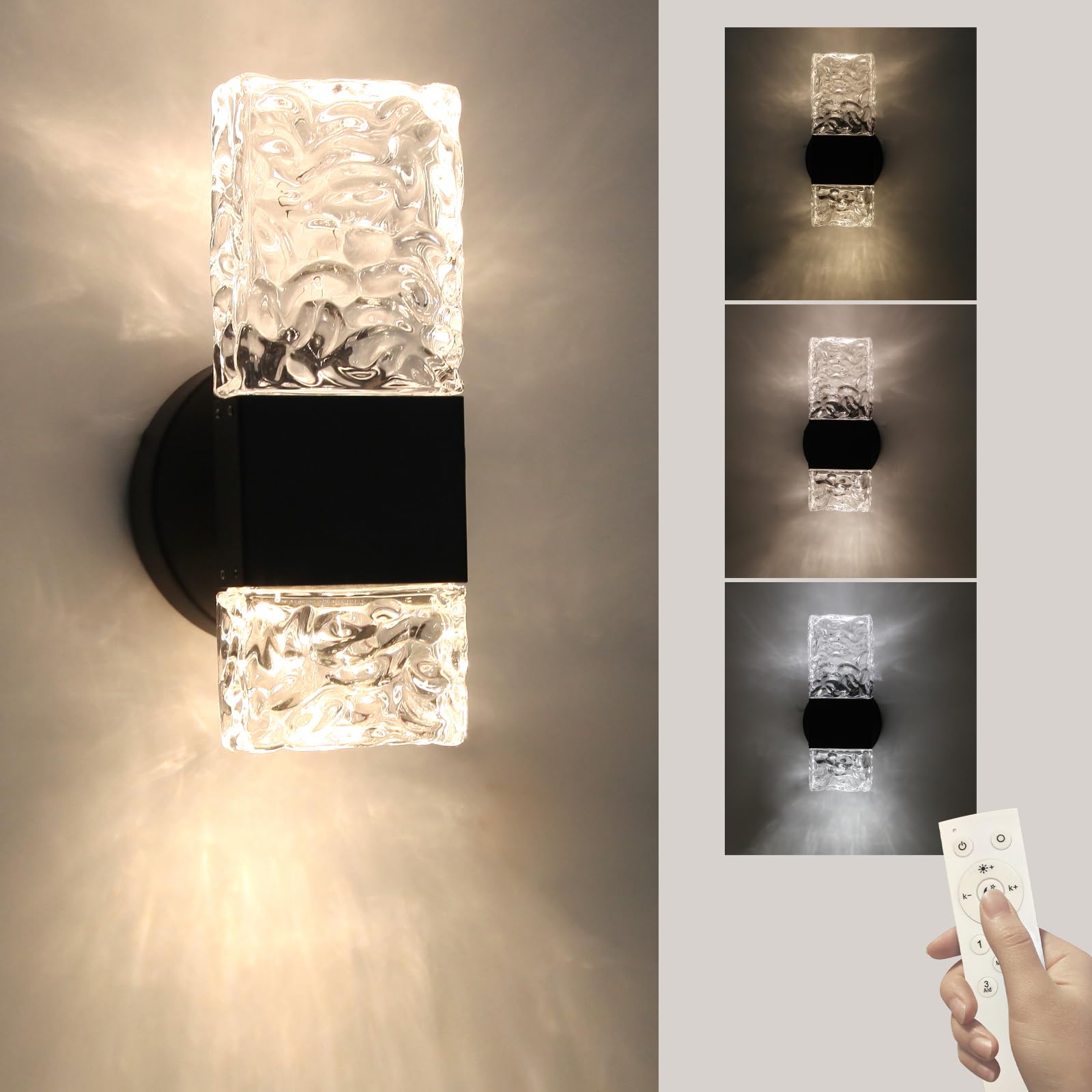 Photo 1 of HuisMier Black Crystal Wall Sconces, Modern 3000K-6000K Dimmable LED Wall Light Fixtures with Remote, K9 Crystal Vanity Wall Lighting for Bathroom Bedroom Living Room Stairway Hallway, Hardwired