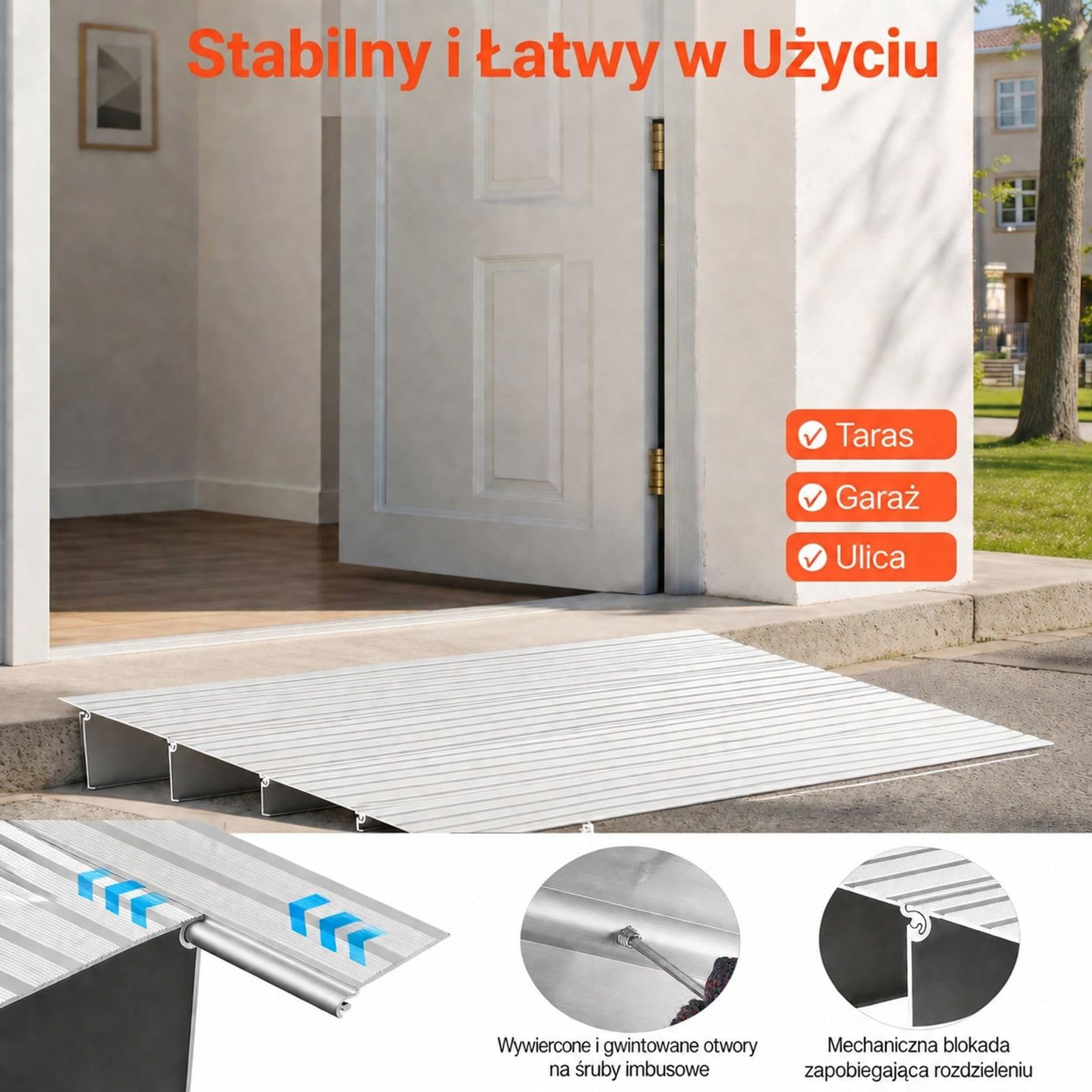 Rampa progowa z aluminium do wózków inwalidzkich, ów, wózków elektrycznych, balkoników, rowerów, trójkołowców, schodów domowych, wejść