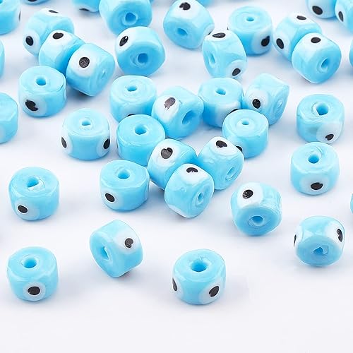 Miniatura 9 de NBEADS 25 cuentas de cristal contra el mal de ojo, cubo Lampwork cuentas de mal de ojo grande de 0.169in hechas a mano, cuentas turcas de mal de ojo
