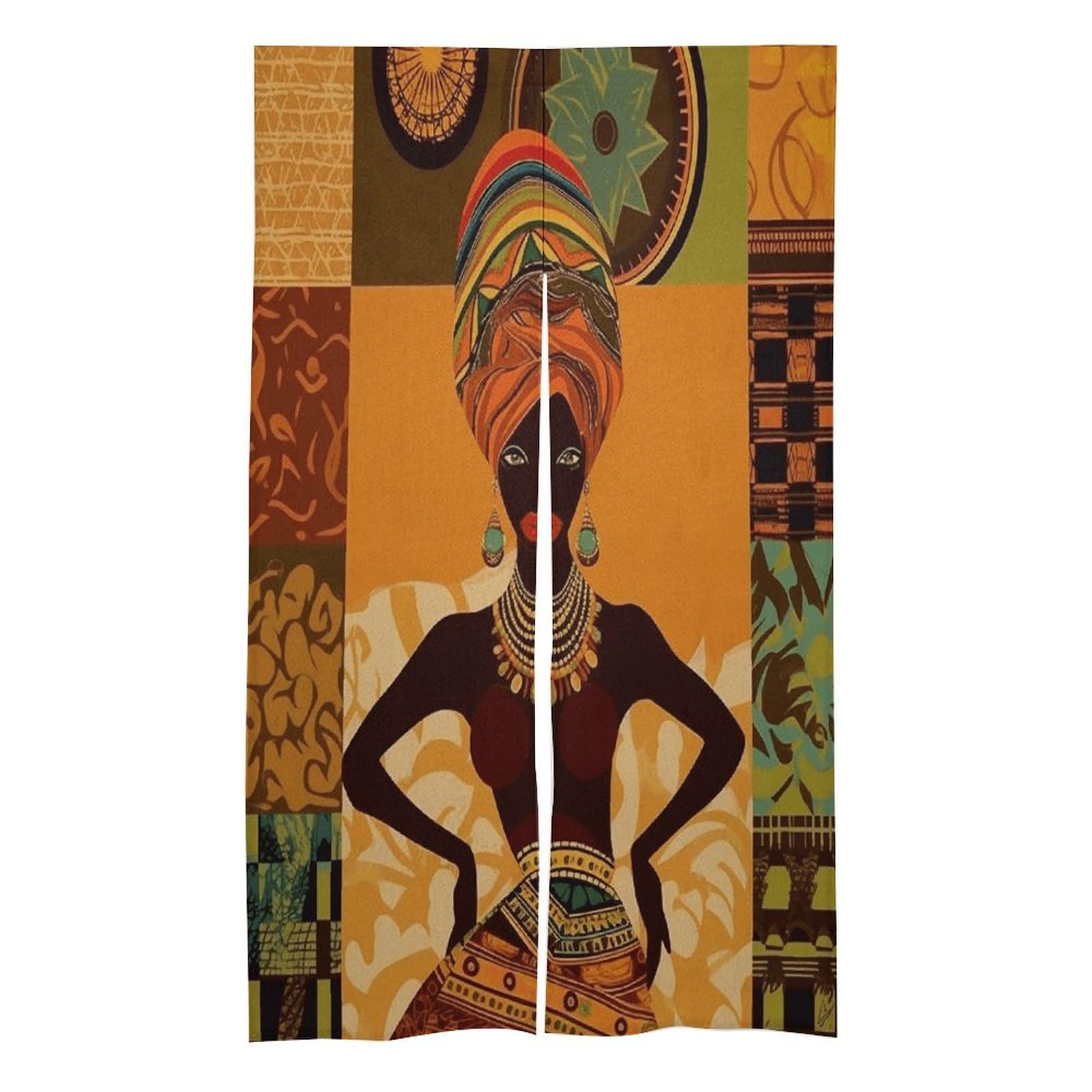 VstaDank African Woman Noren Doorway Curtain Printed Window Treatment Door Tapestry Chinese Traditional Doorway Curtain Long Type Door Tapestry for Home Decoration