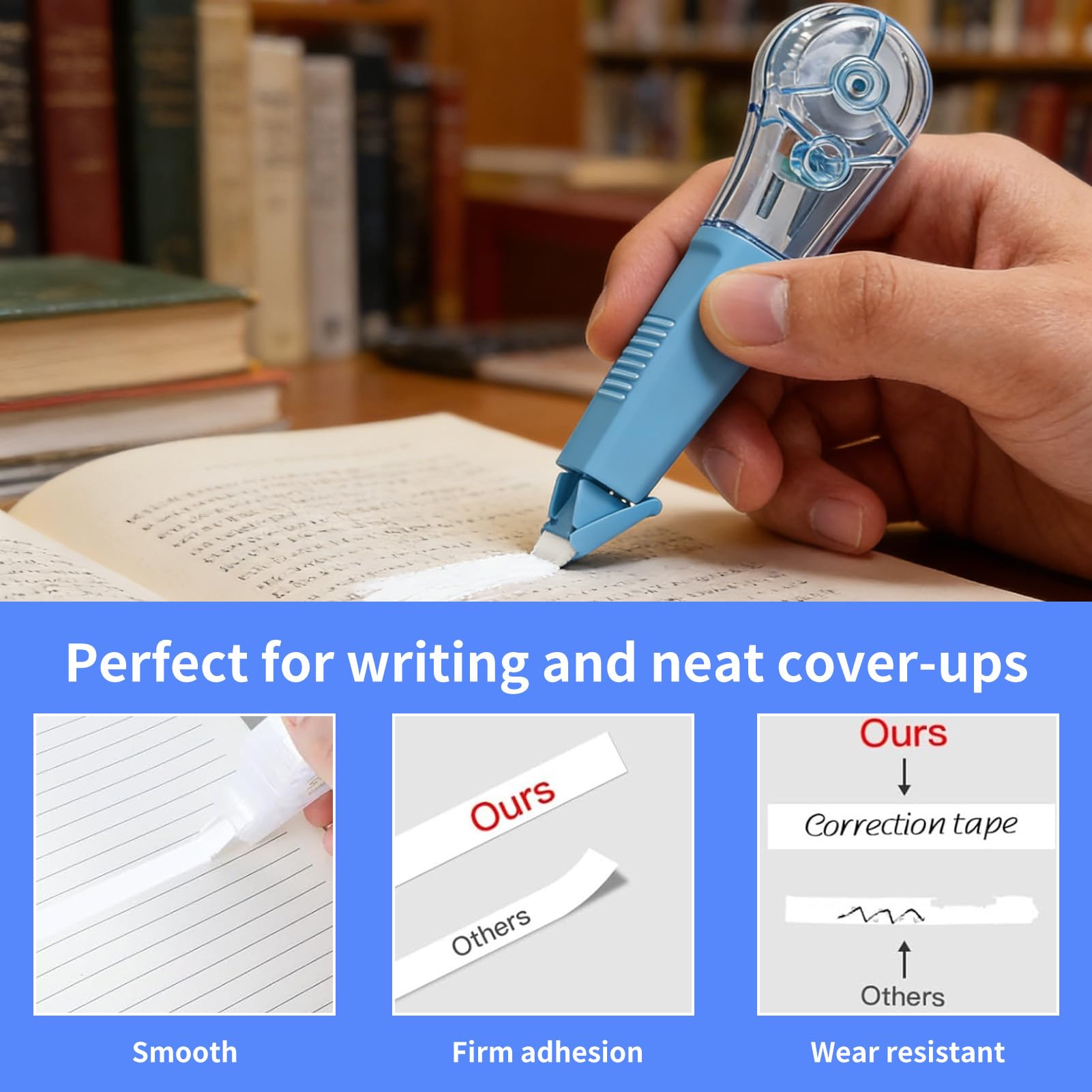 YMPEKA Lot de 5 stylos correcteurs de 6 m, séchage instantané, résistant à l'étirement, pas facile à casser, chaque ruban correcteur confortable application lisse pour les étudiants, l'école, le