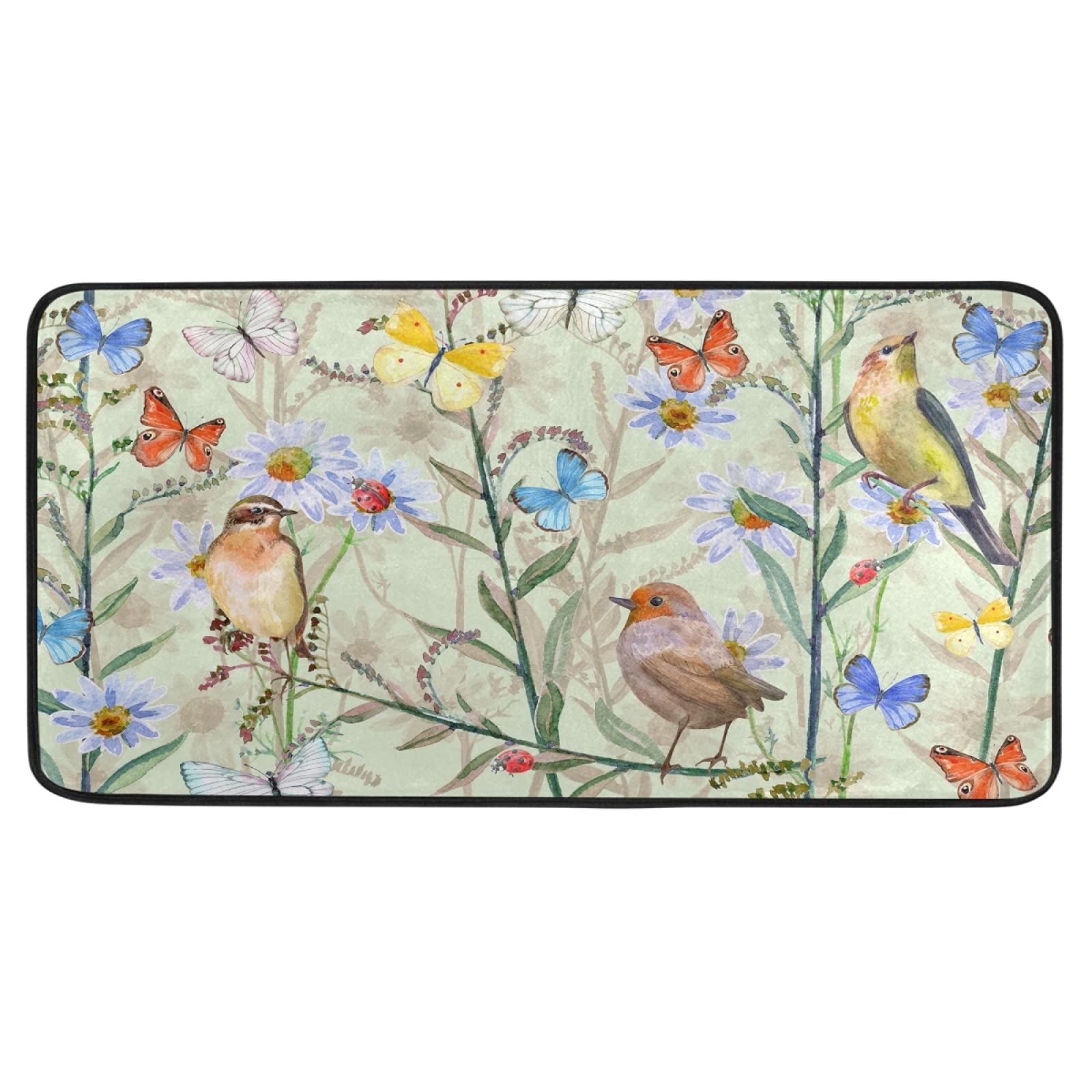 ALAZA Bird Flower Butterfly Daisy Area Rug 39 x 20 Inch, Non-Slip Floor Mat Washable Runner Rug for Kitchen Hallway Entryway Living Room Bedroom Dorm