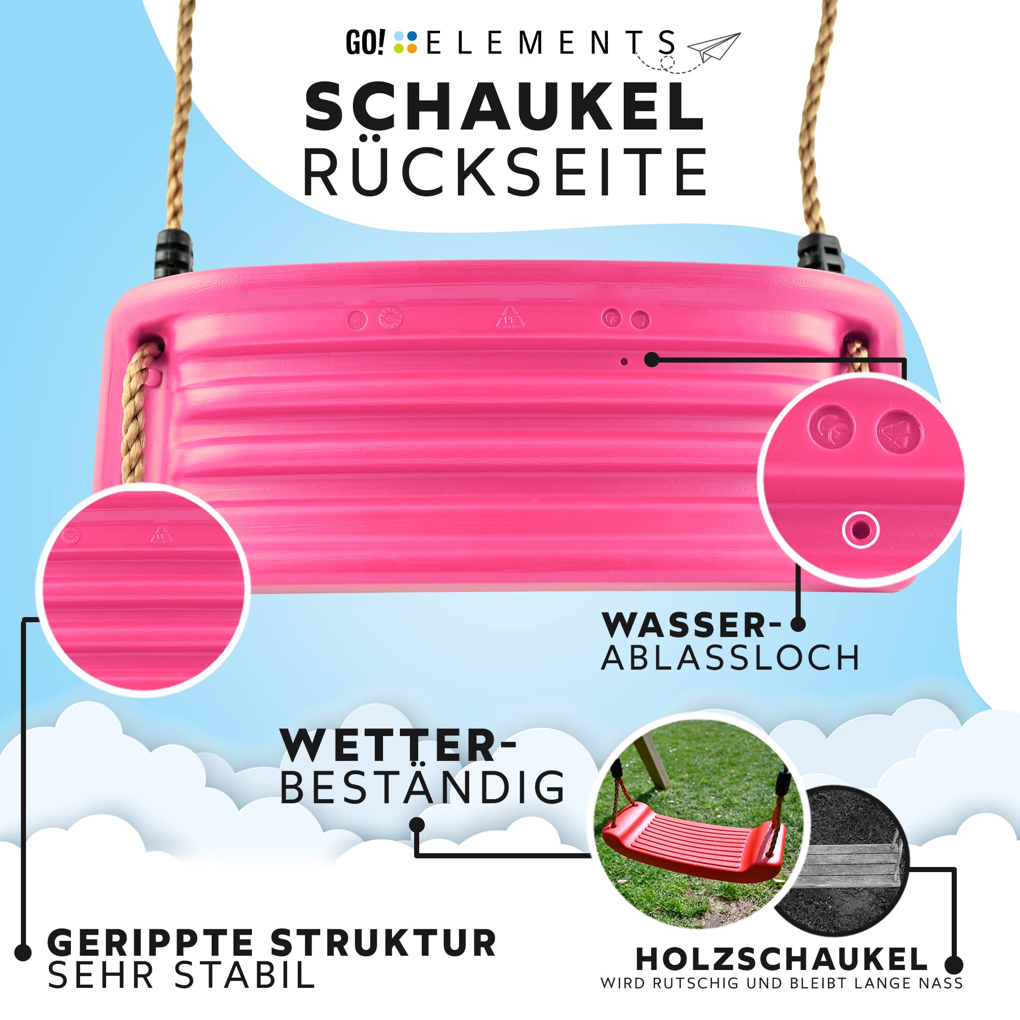 Schaukel Garten | Kinderschaukel Outdoor Indoor | Höhenverstellbar & rutschfest| Schaukelsitz - Schaukelbrett - Brettschaukel für Kinder zum Schaukeln