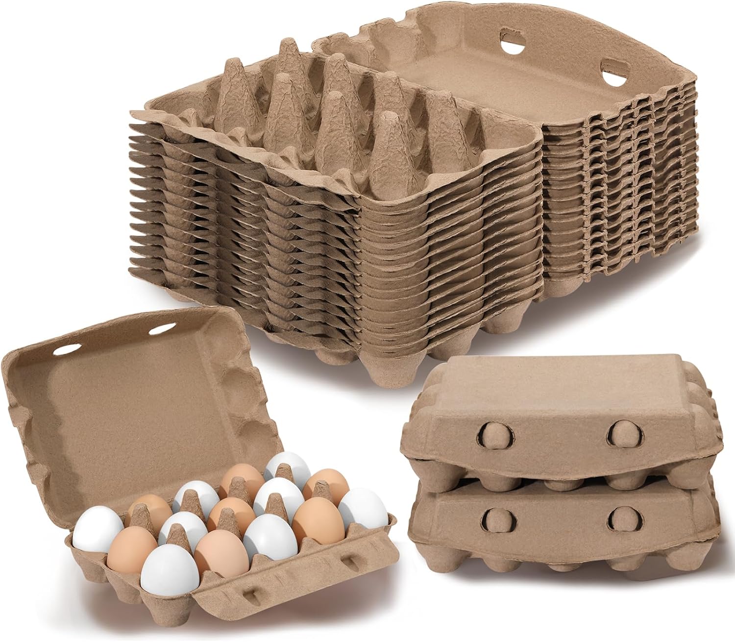 20 Pack Egg Cartons, 3x5 Style Reusable Natural Paper Pulp Egg Cartons Cheap Bulk, Sturdy Egg Holder for Fridge, Empty Containers for Fresh Chicken Eggs